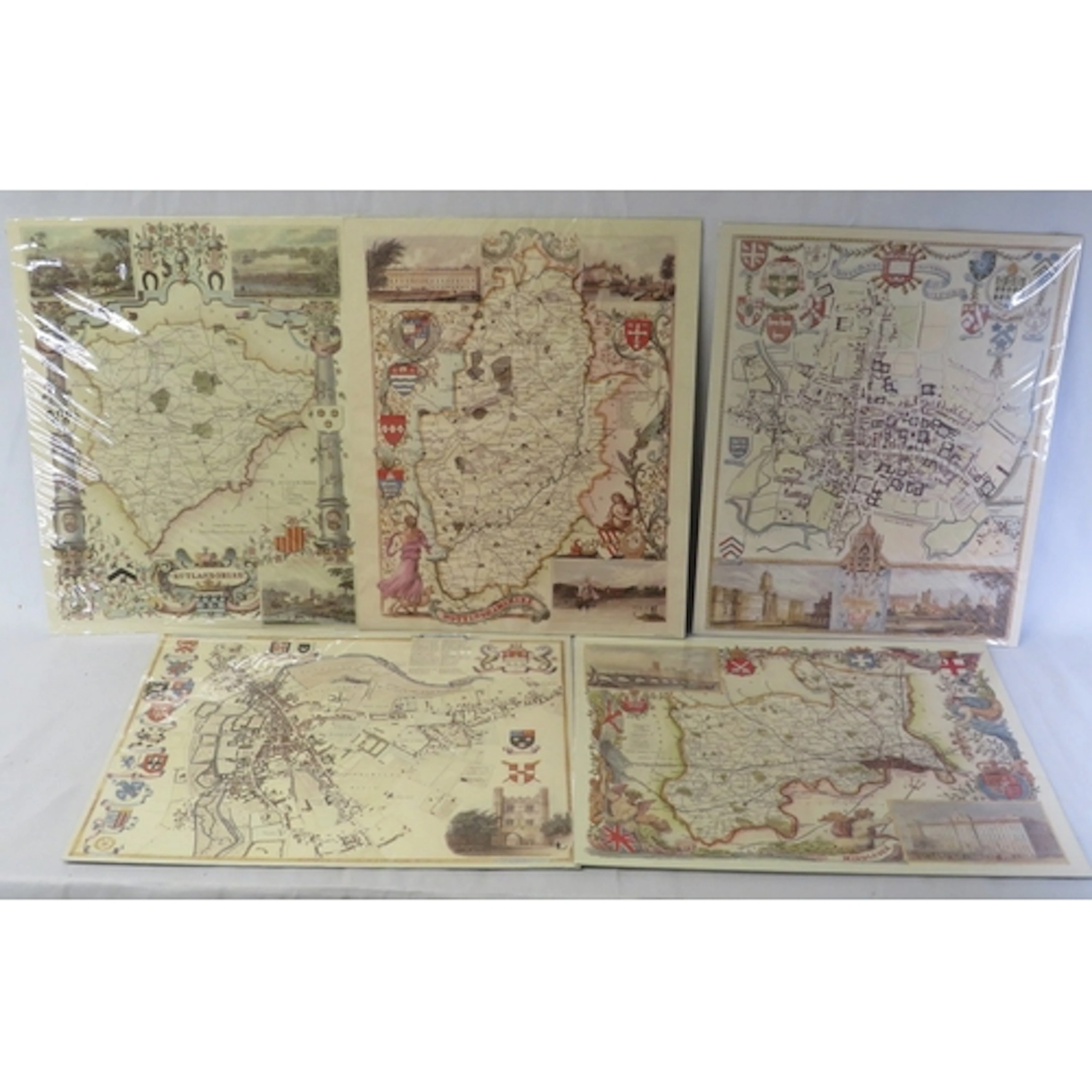 10 Printed Maps on Card incl. Rutlandshire, Middlesex, Leice...