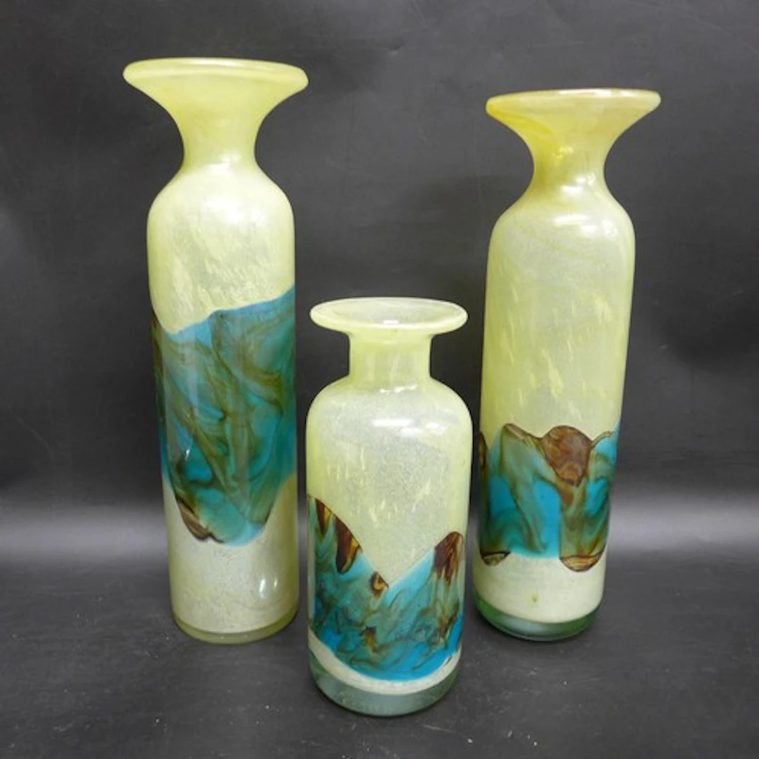 Three Mdina glass vases, tallest 30.5cm