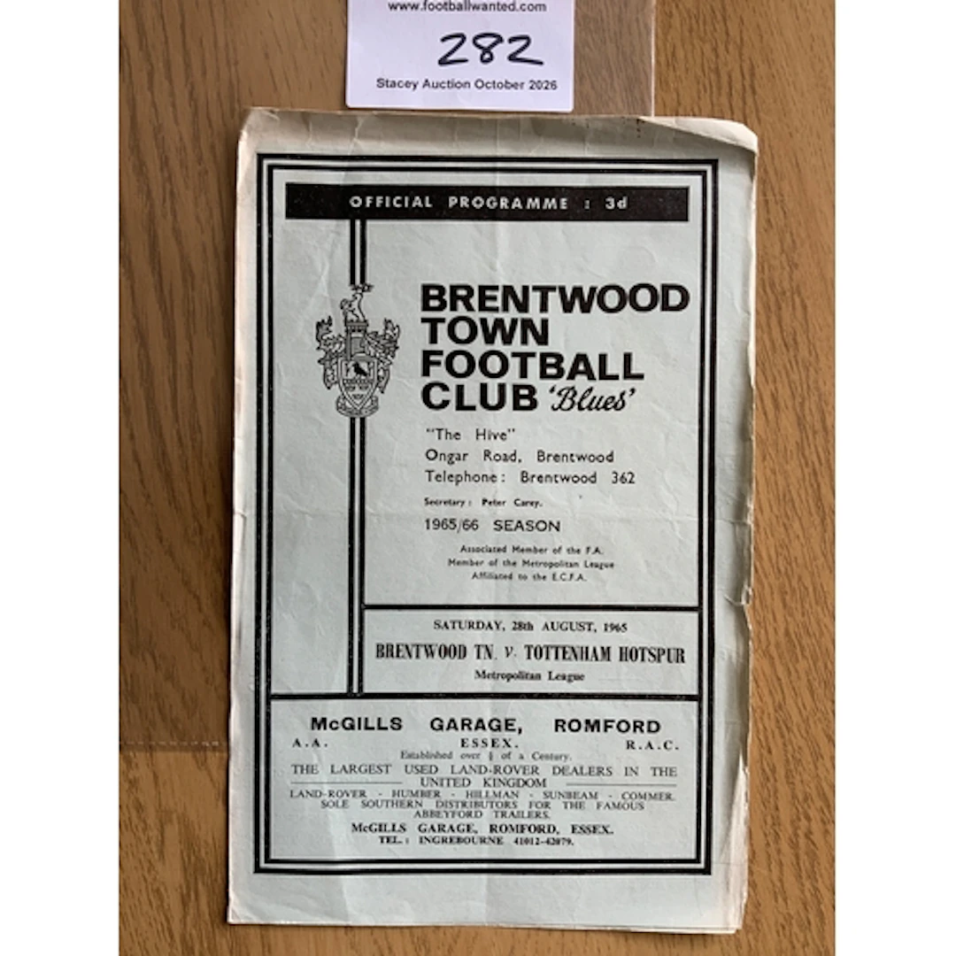 65/66 Brentwood v Tottenham Football Programme: Fair conditi...