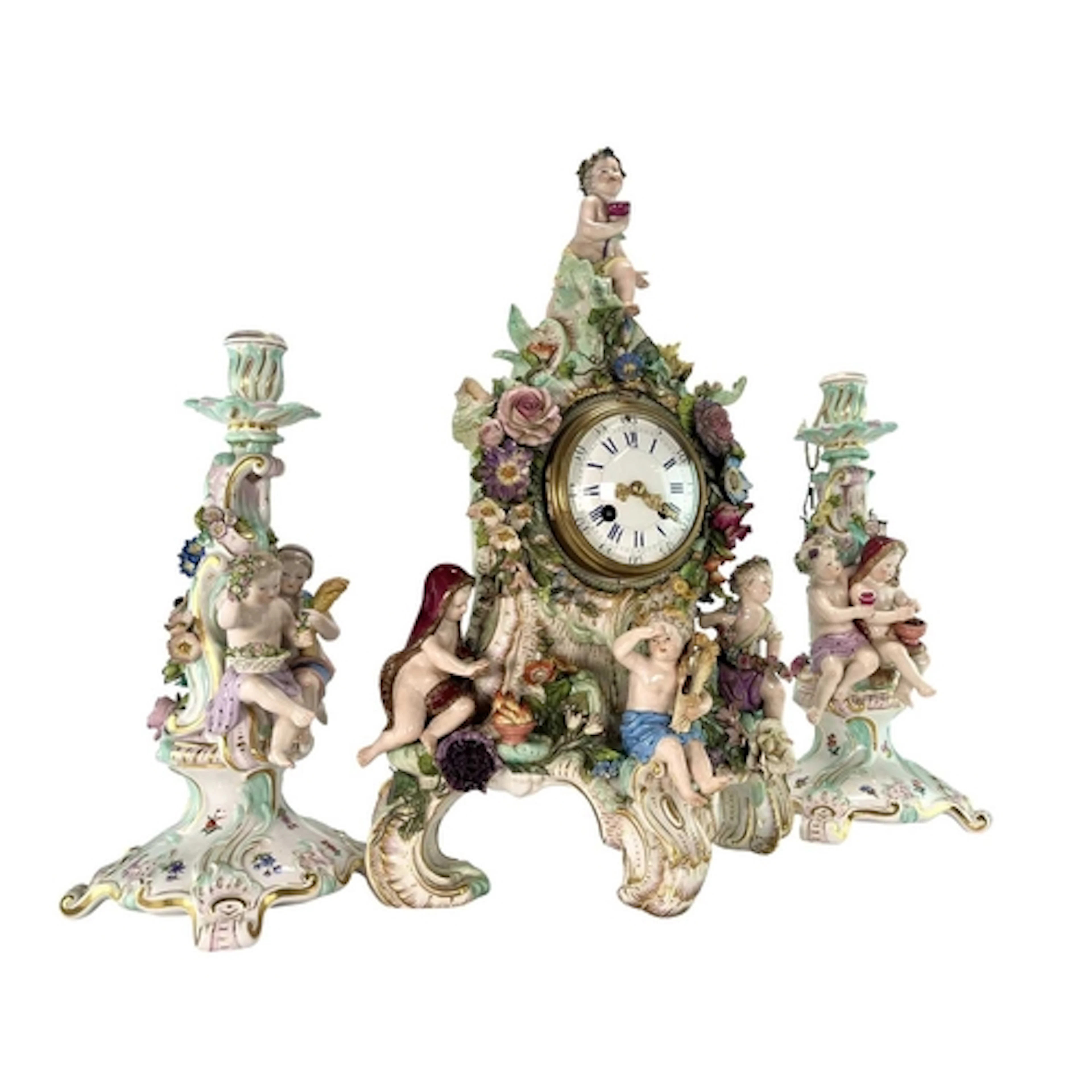 A Meissen 19th century hand painted porcelain three piece ga...