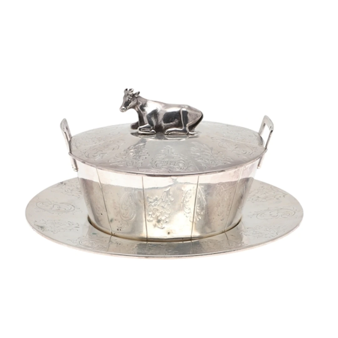 A VICTORIAN AND OTHER SILVER BUTTER DISH. The butter dish fo...