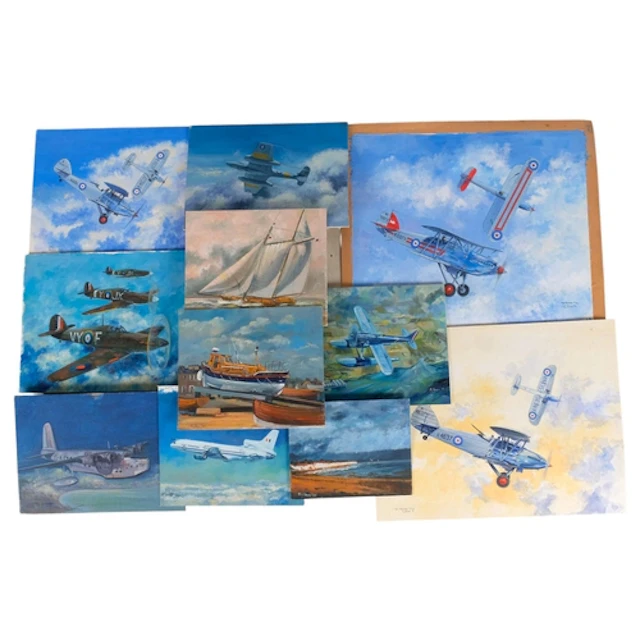 Ron Pasco, folder of aircraft studies, steam train, and sail...