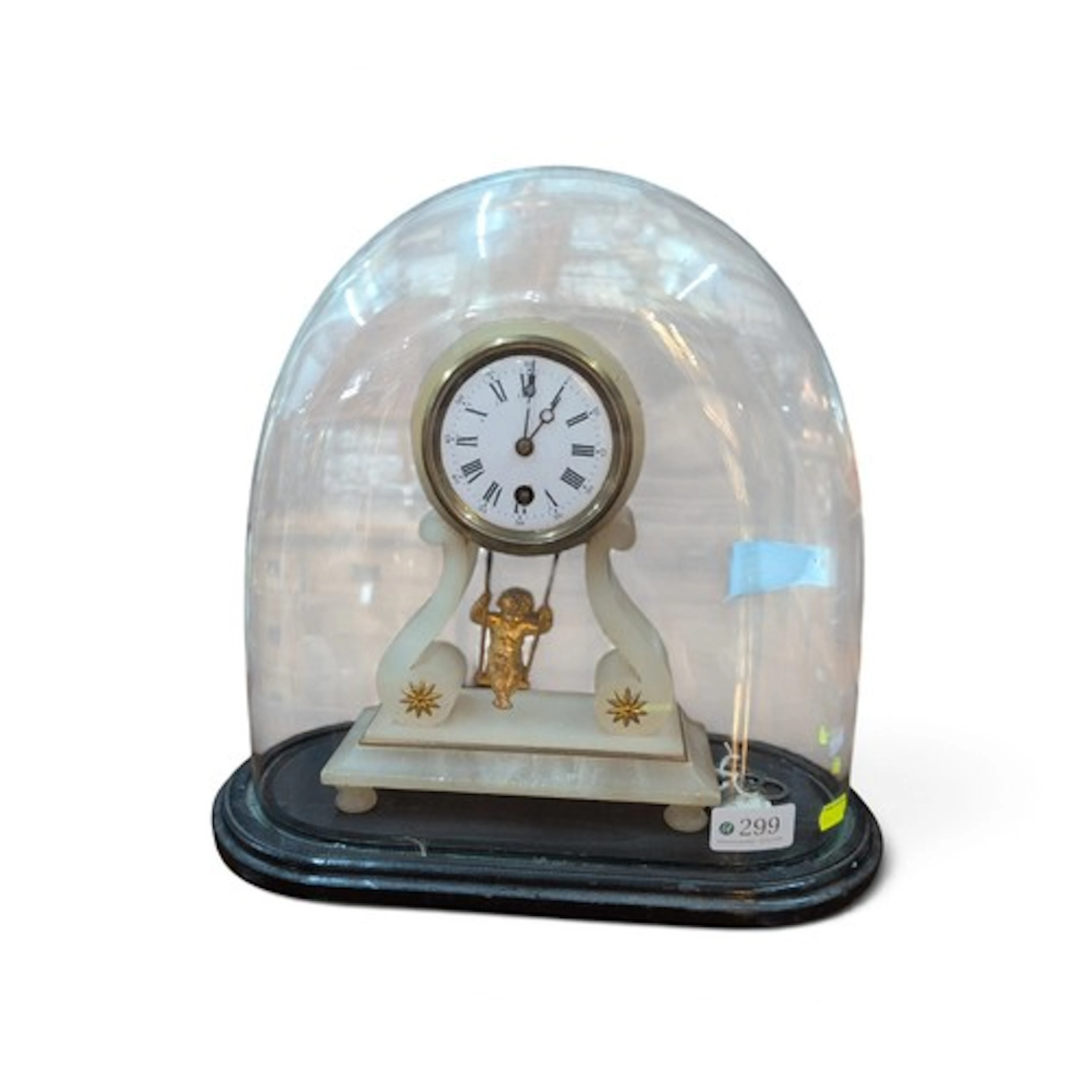 19th-century Alabaster French "Swinging Cherub" mantel clock...