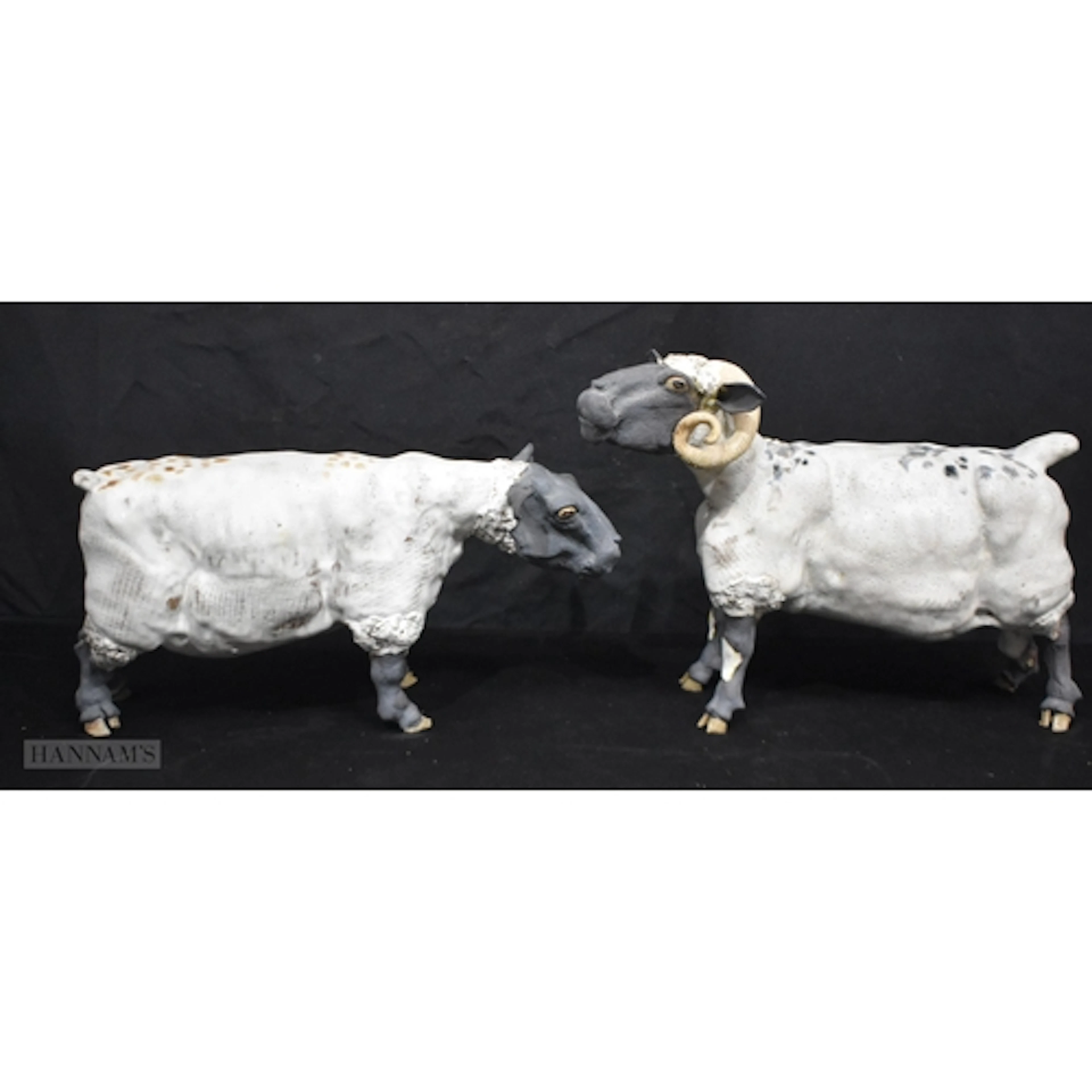 Two large studio pottery sheep sculptures 31 x 45cm (2)