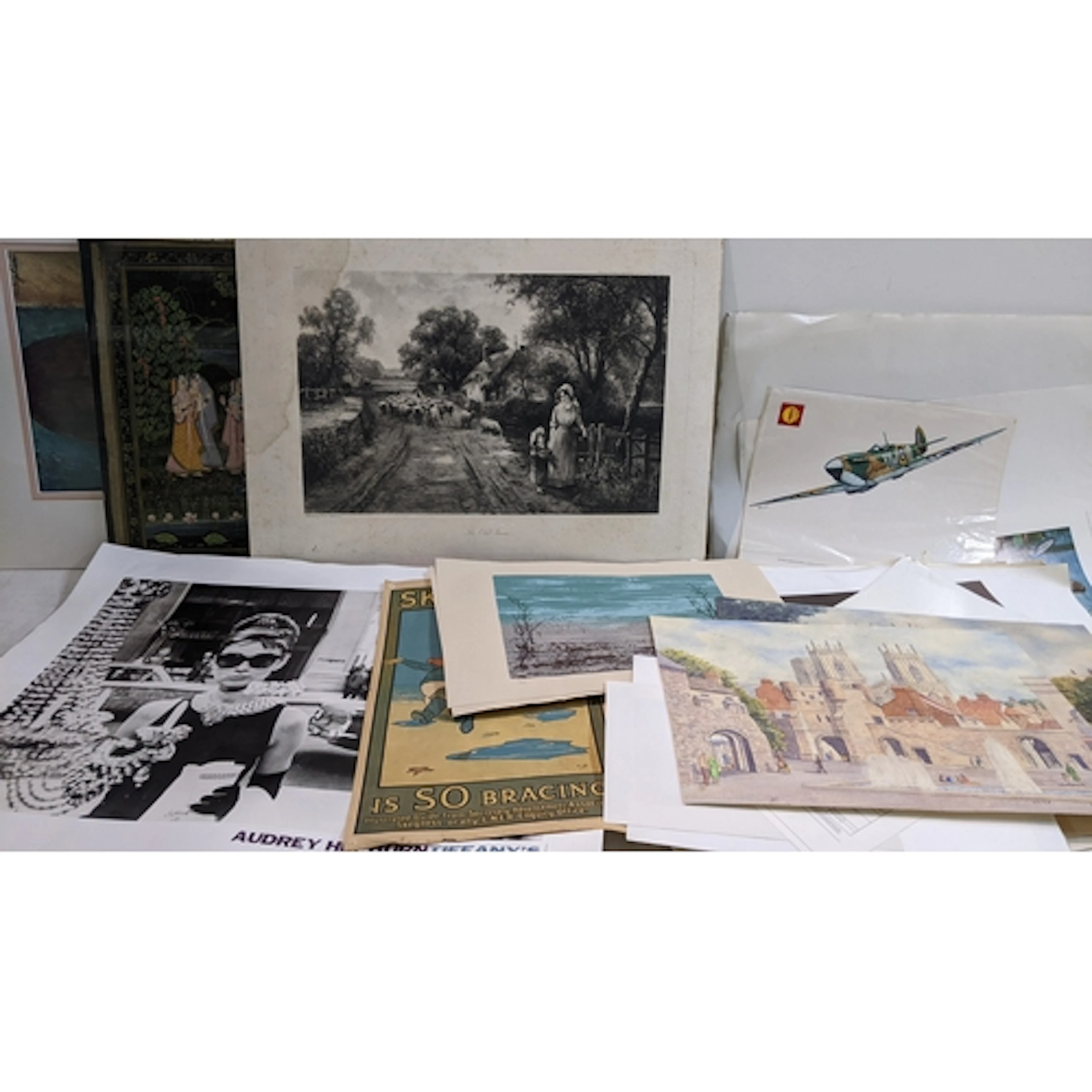 Mixed pictures to include an Indian silk painting, posters t...