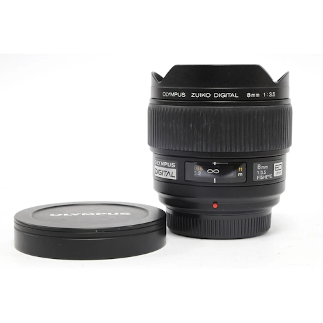 Olympus Zuiko Digital 8mm f/3.5 ED Fisheye Lens, front and b...