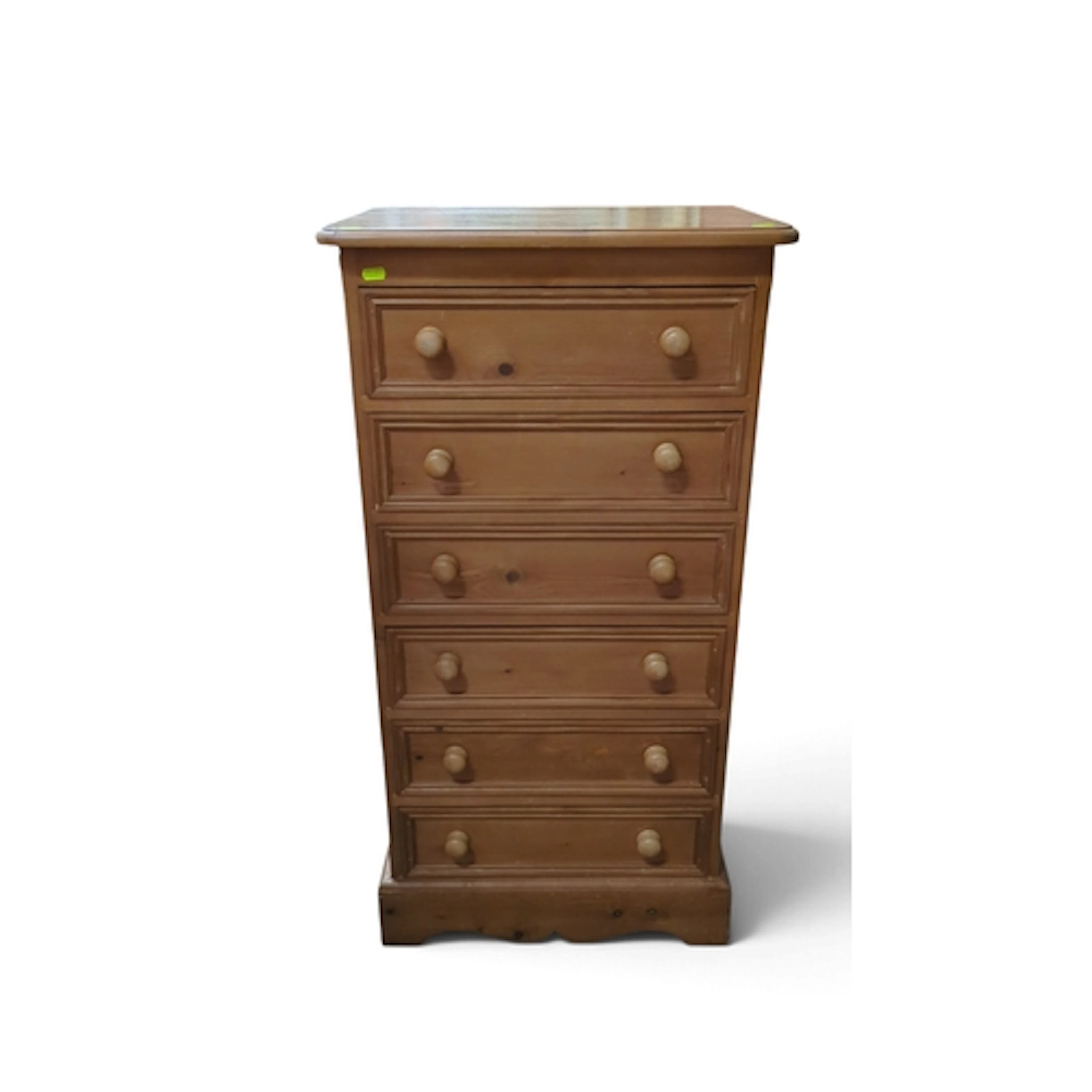 Pine tallboy with moulded fronts and turned wooden knobs, be...