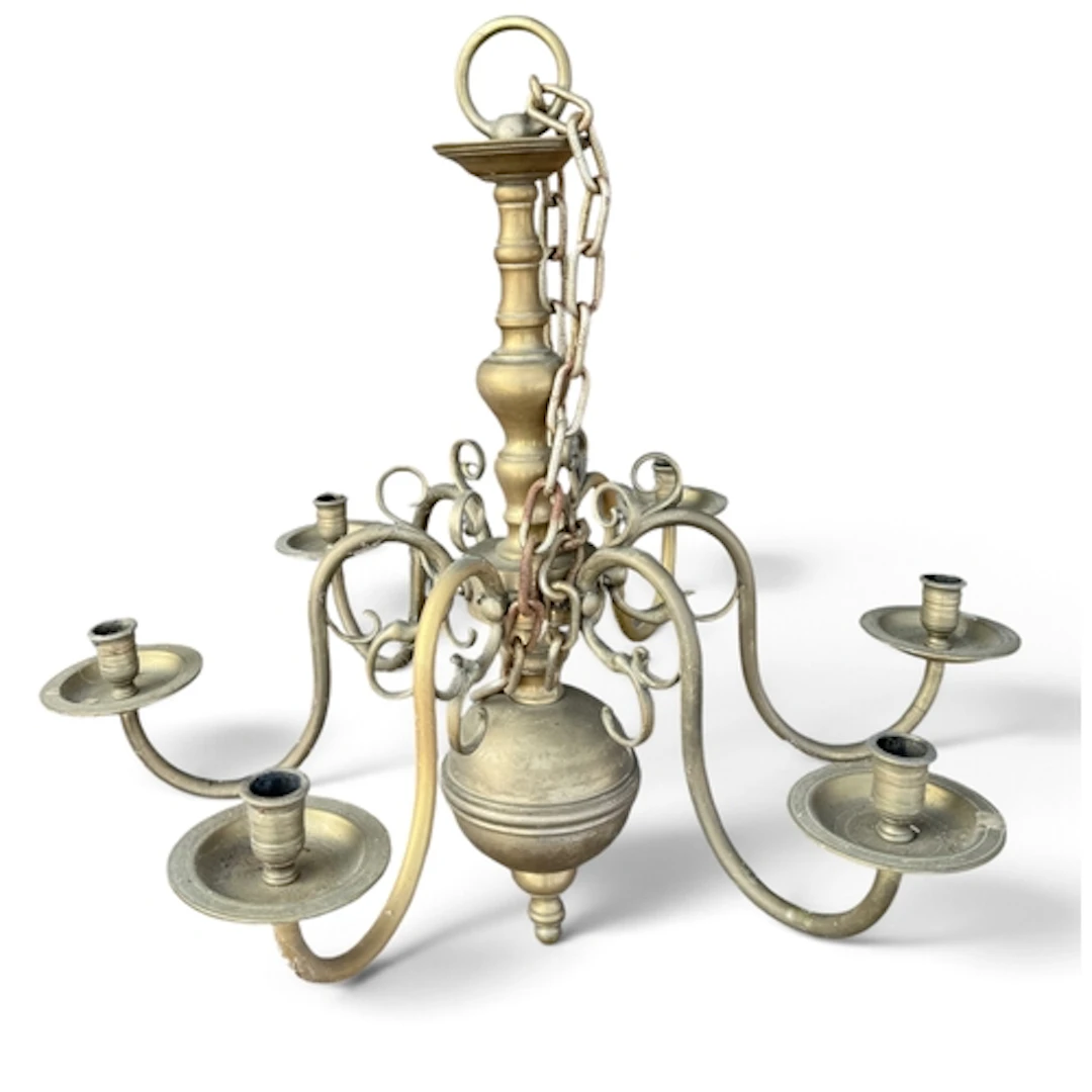 A DUTCH 17TH C STYLE BRASS SIX ARM CHANDELIER 60cm Drop x 60...