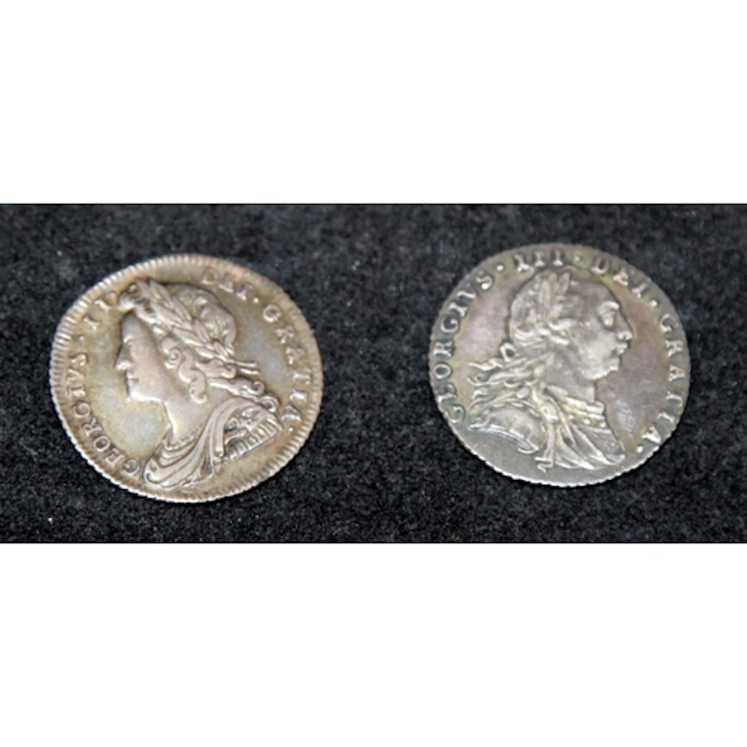 1728 George II sixpence c/w 1787 George III sixpence. Both w...