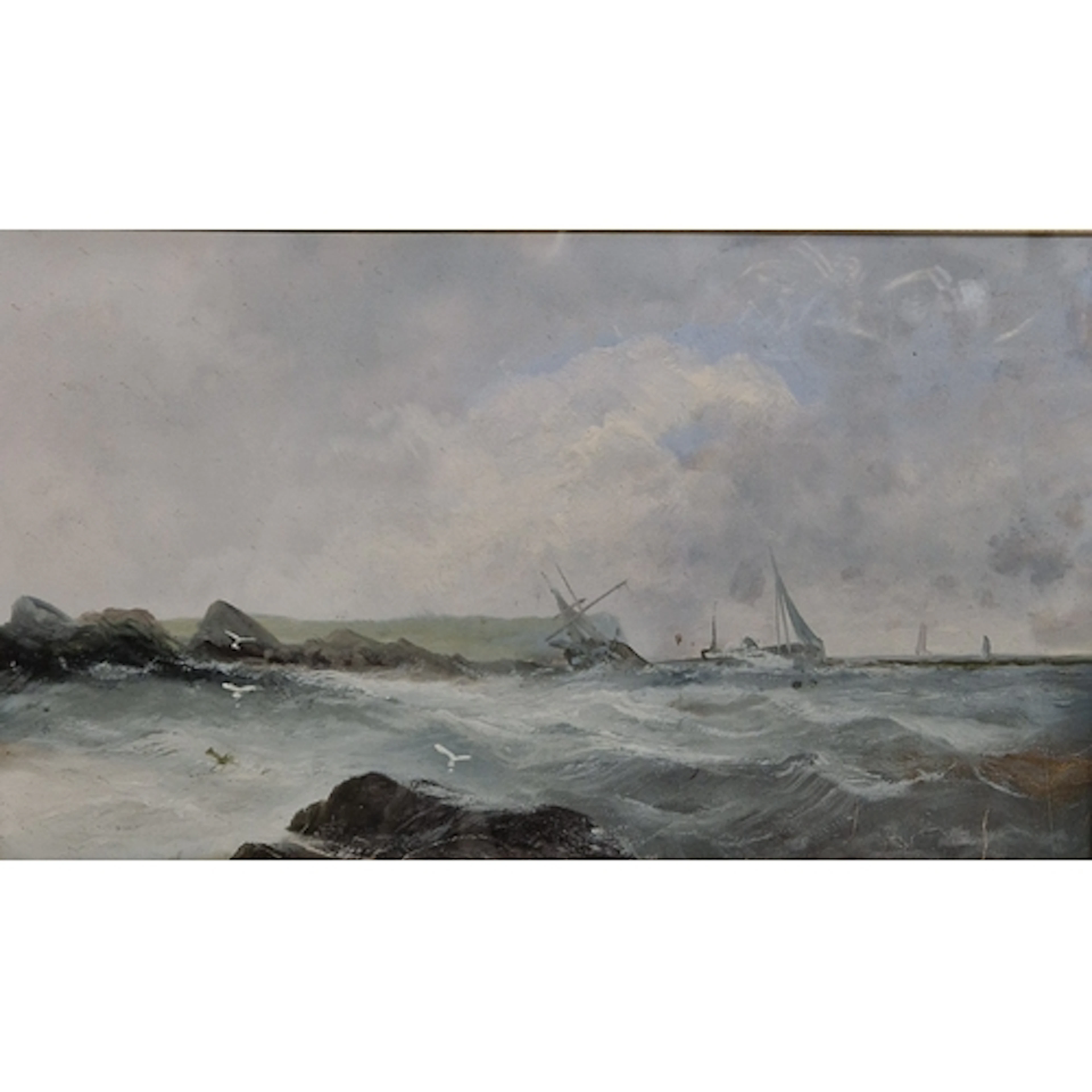 ENGLISH SCHOOL CIRCA 1880. Shipping off a Coast, oil on boar...