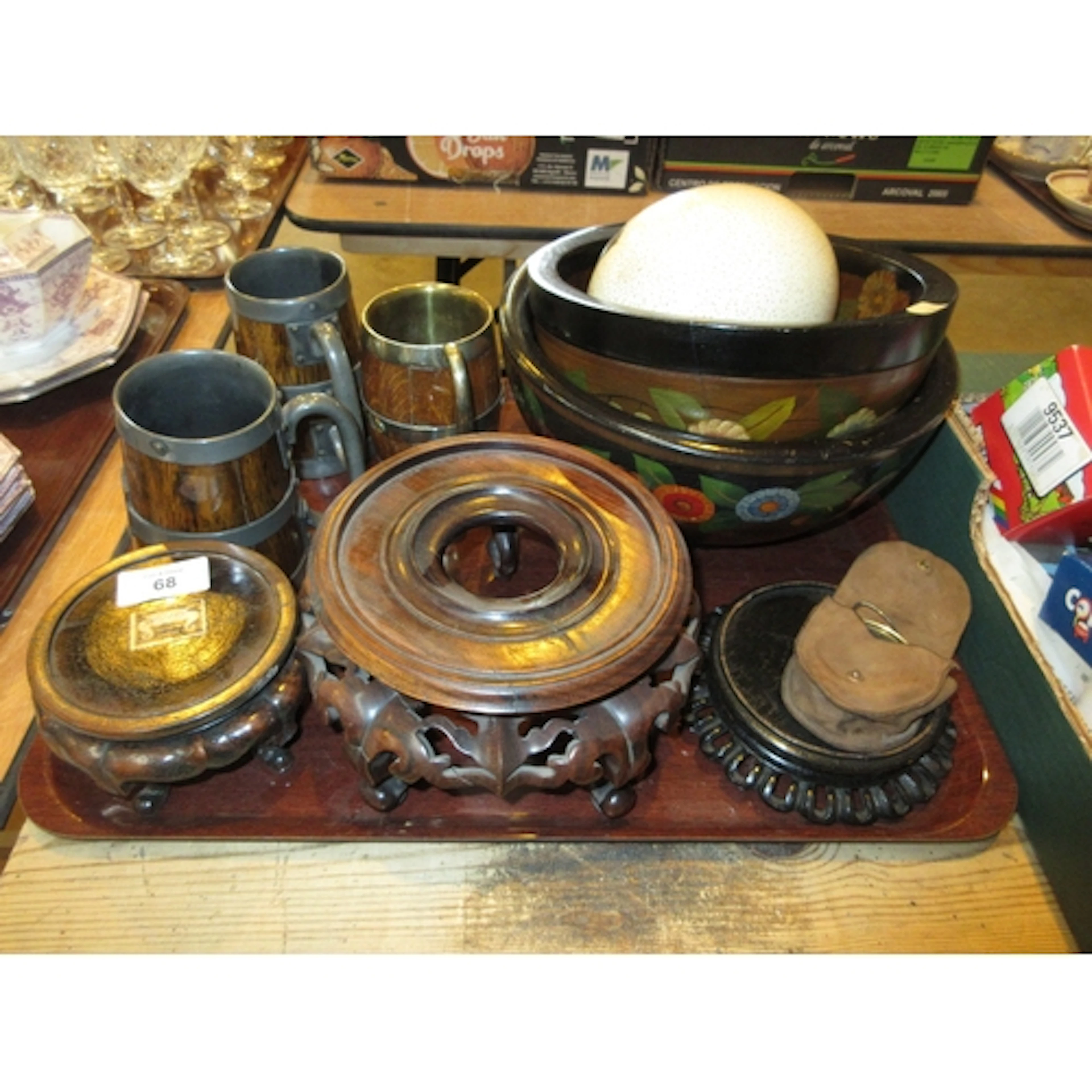 Two Art Deco Painted Wood Bowls, Chinese Stands, Tankards, P...