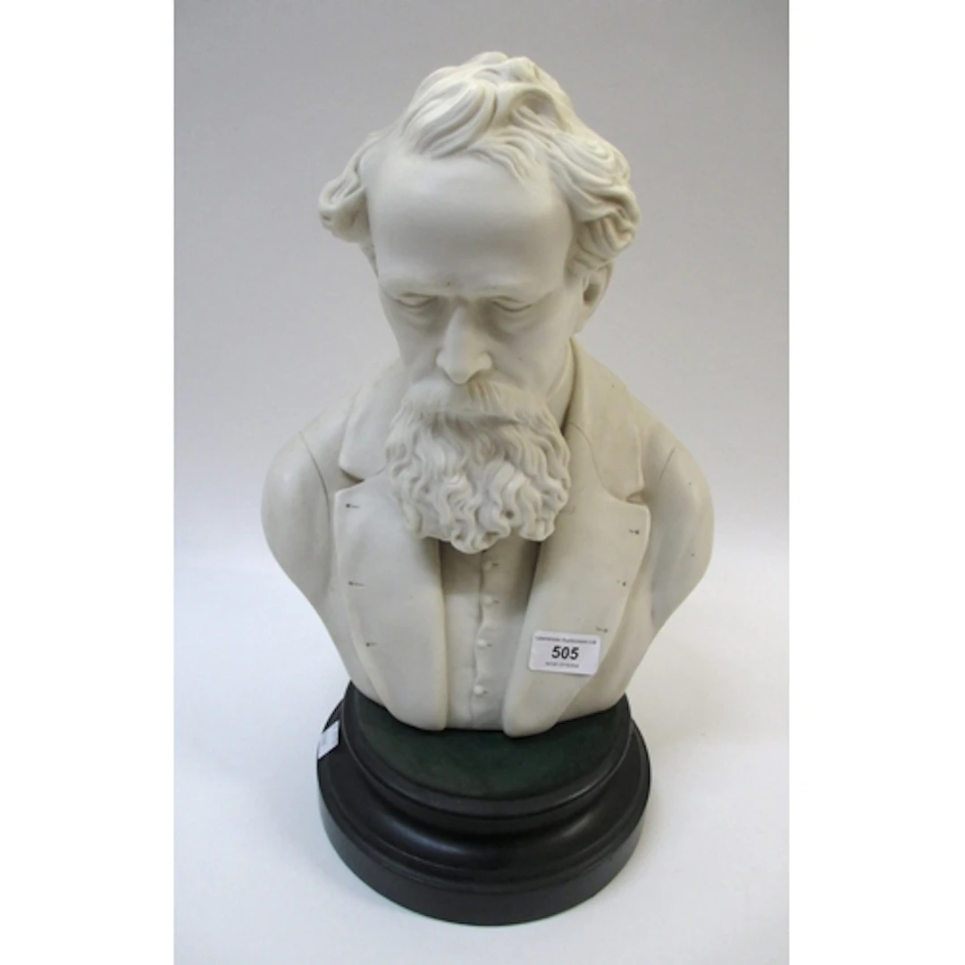 Large 19th Century Parian bust of Charles Dickens, 33cm high...