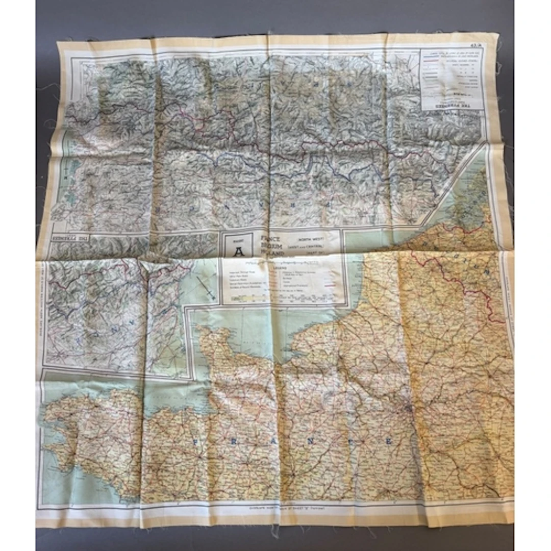 An RAF pilots silk map of France, Belgium Holland.
