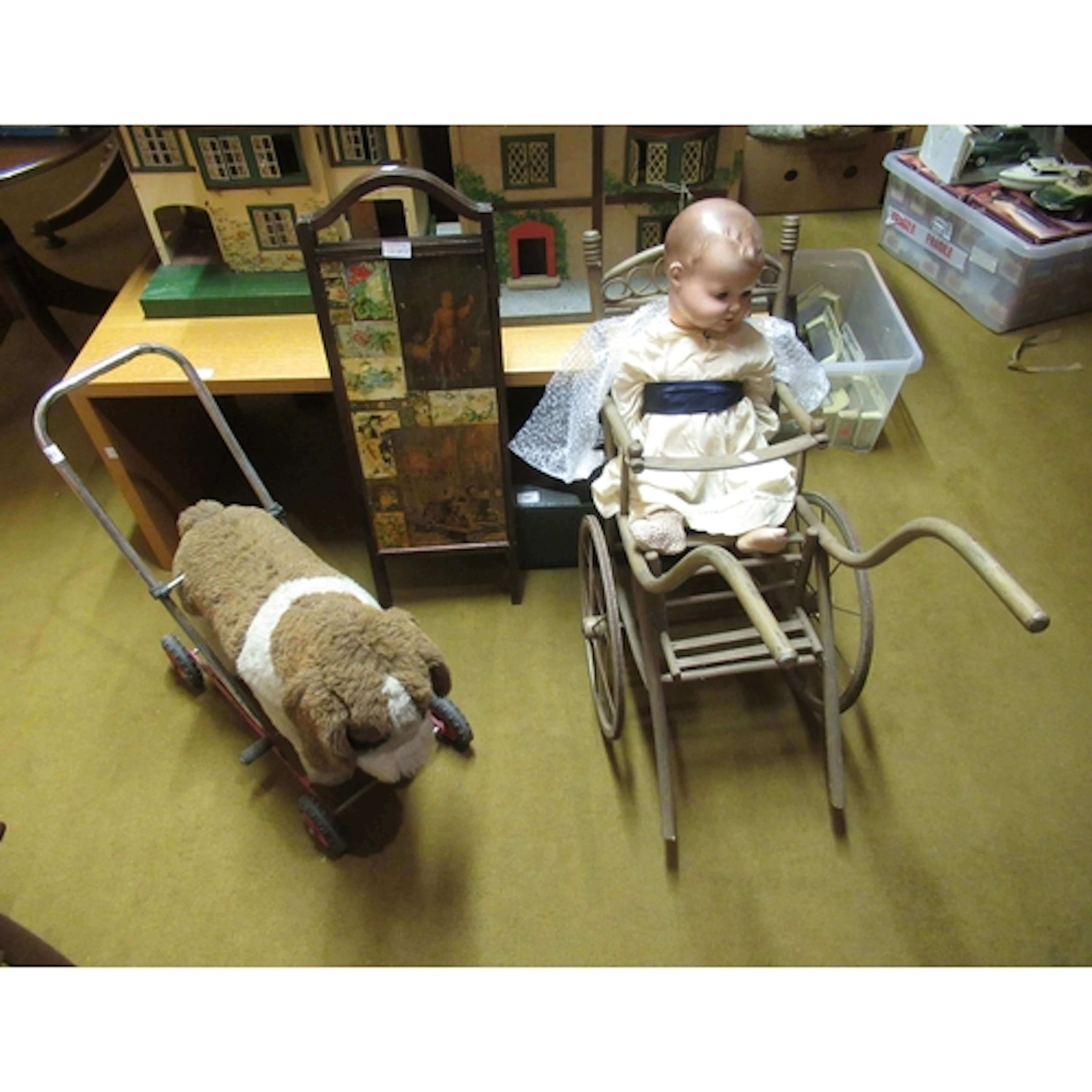 Merrythought soft toy push along dog and a late Armand Marse...