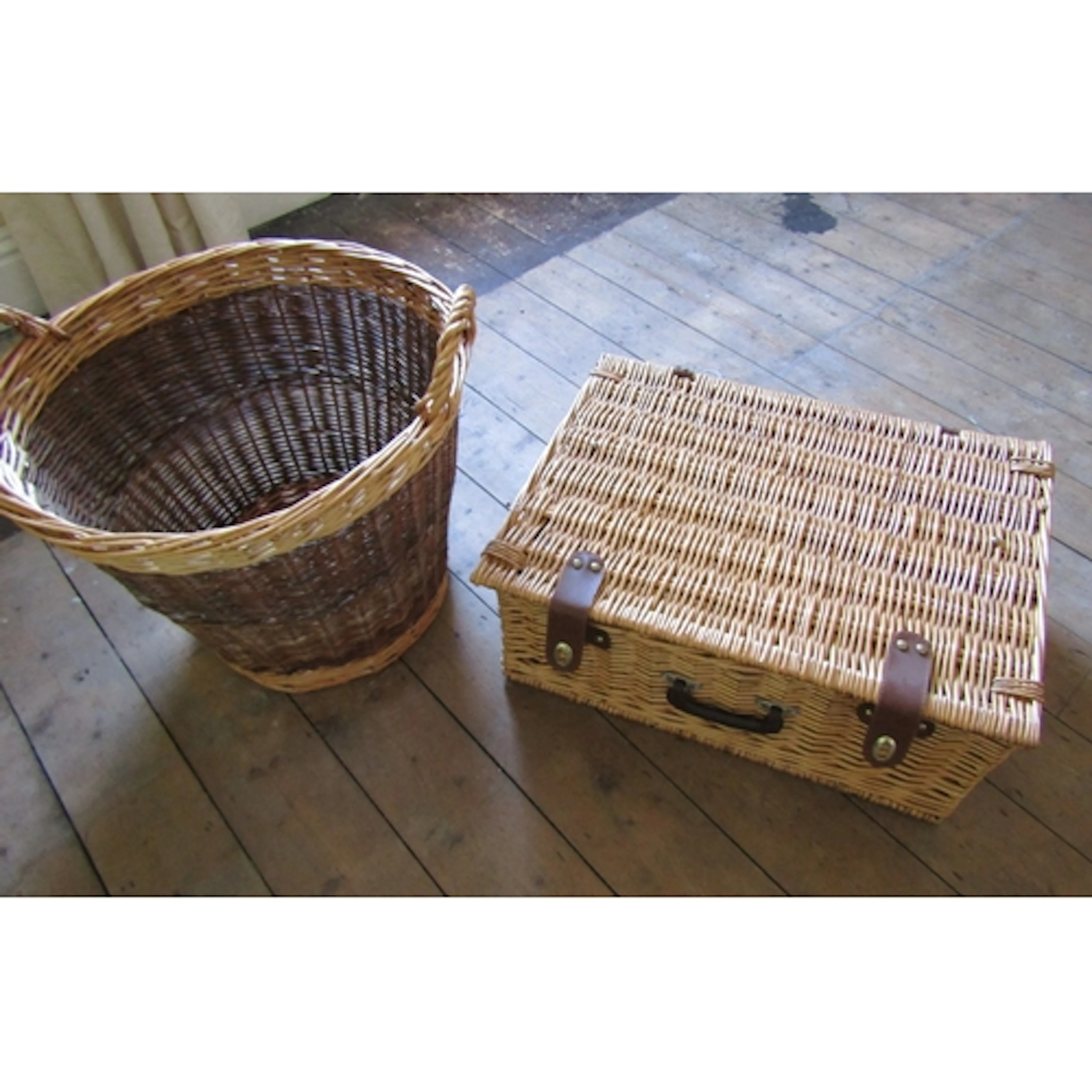 Wicker Picnic Basket and Wicker Large Basket Two Items in Lo...