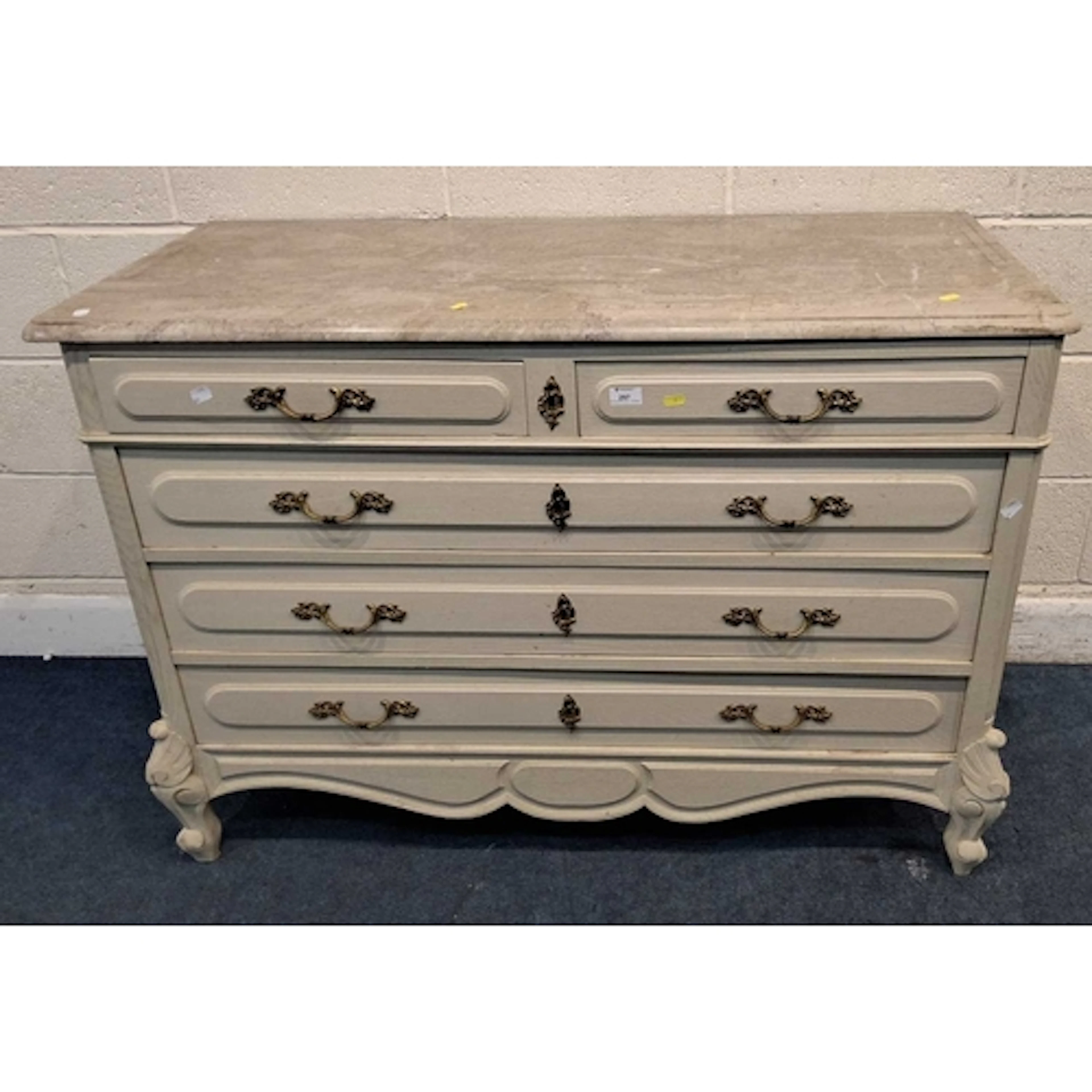A PAINTED MARBLE TOP WASHSTAND, fitted with two short over t...