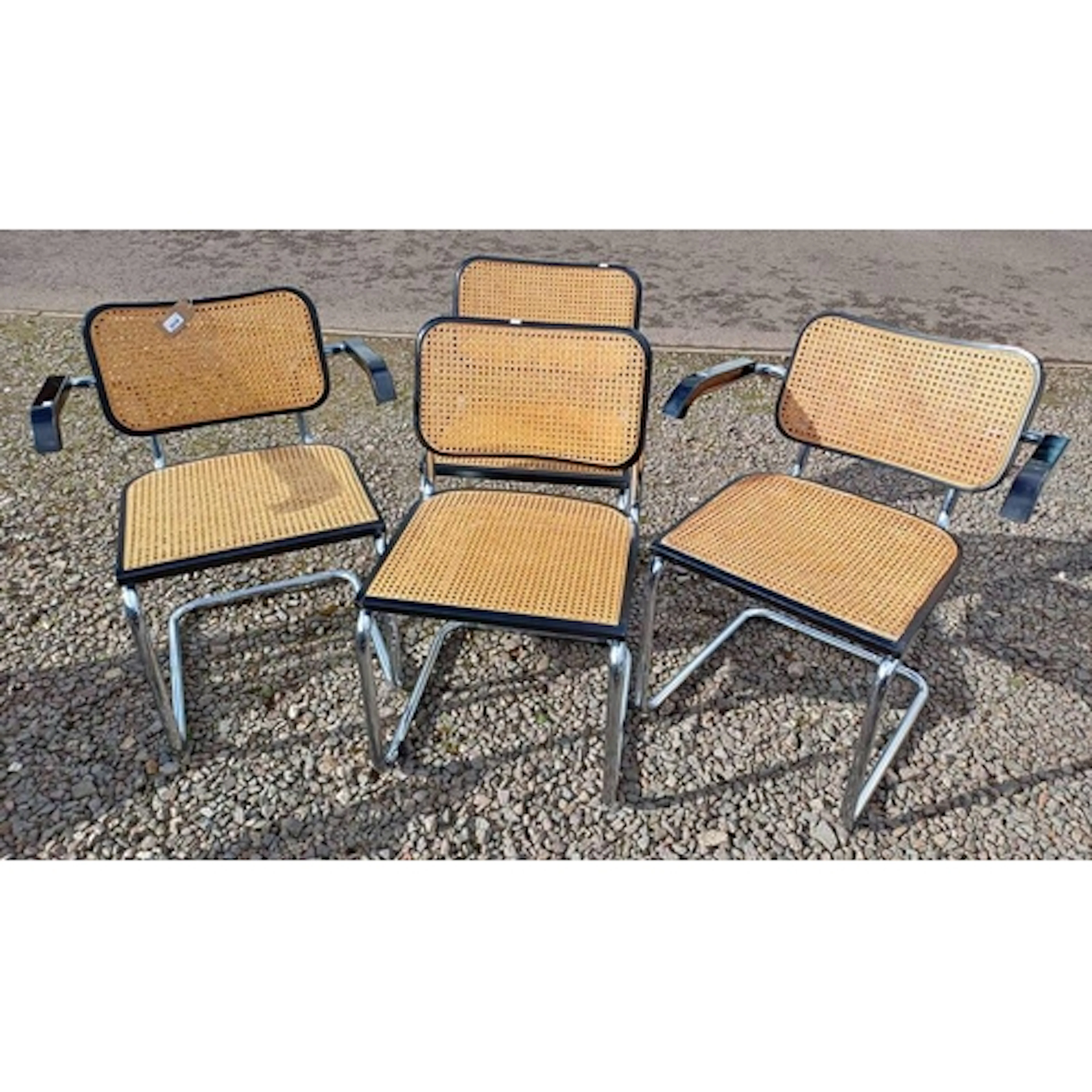 SET OF 4 CESCA BERGERE & TUBULAR STEEL CANTILEVER DINING CHA...