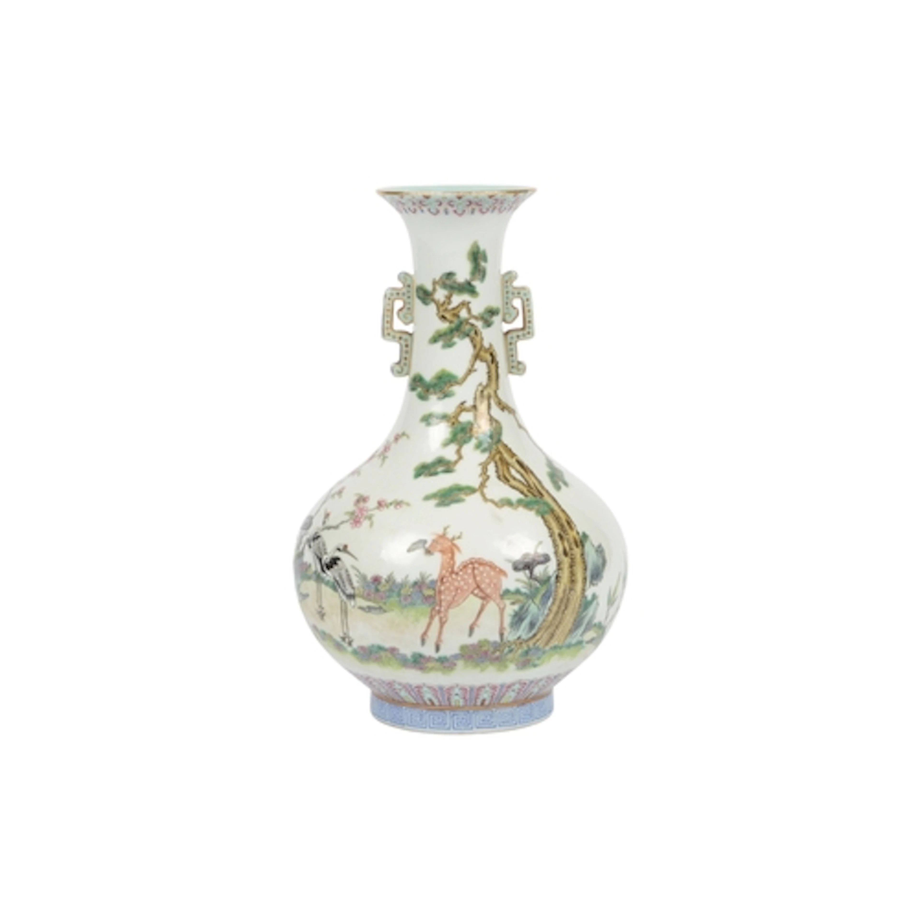 A Chinese famille rose 'longevity' two handled bottle vase, ...