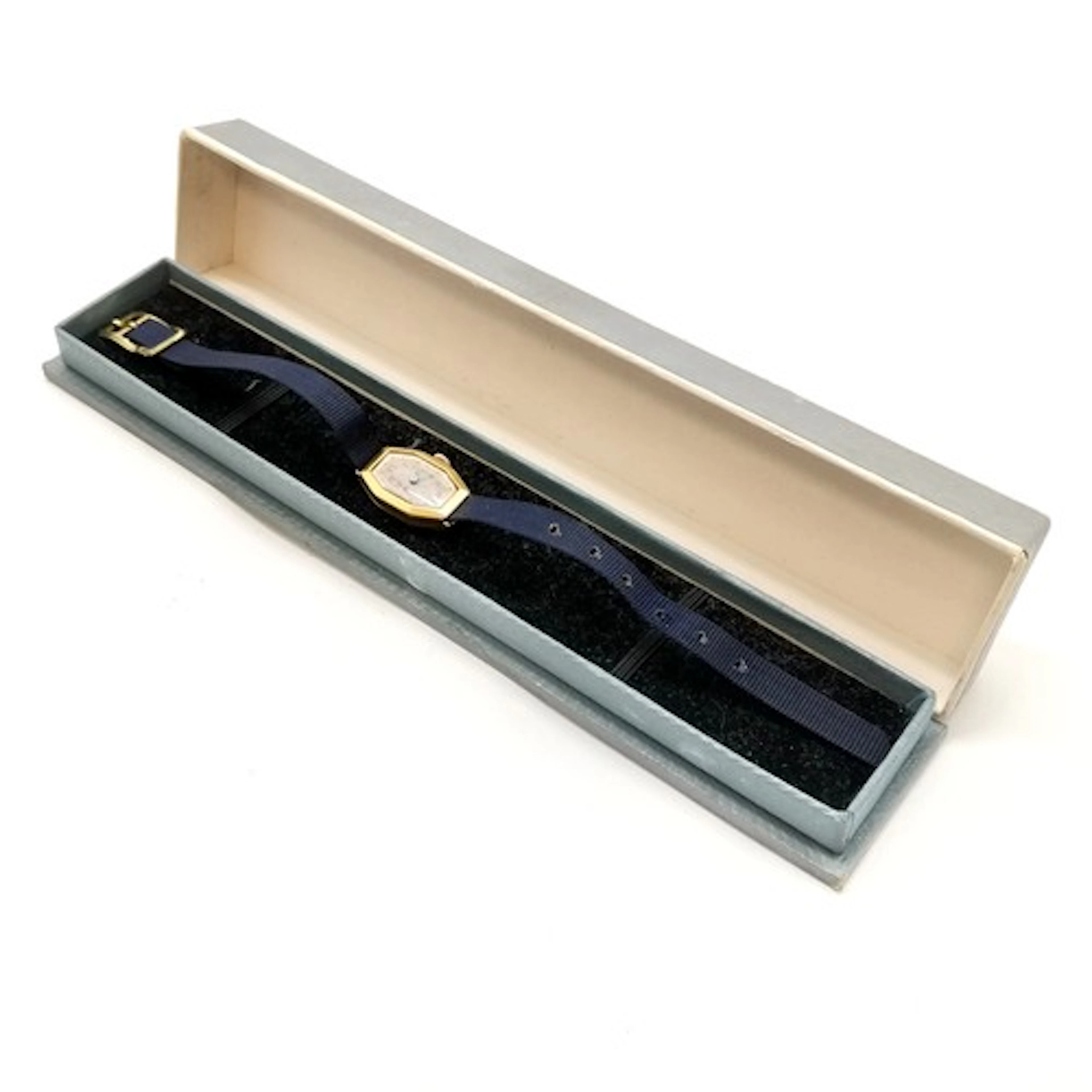 Art Deco 9ct marked gold manual wind ladies wristwatch on bl...