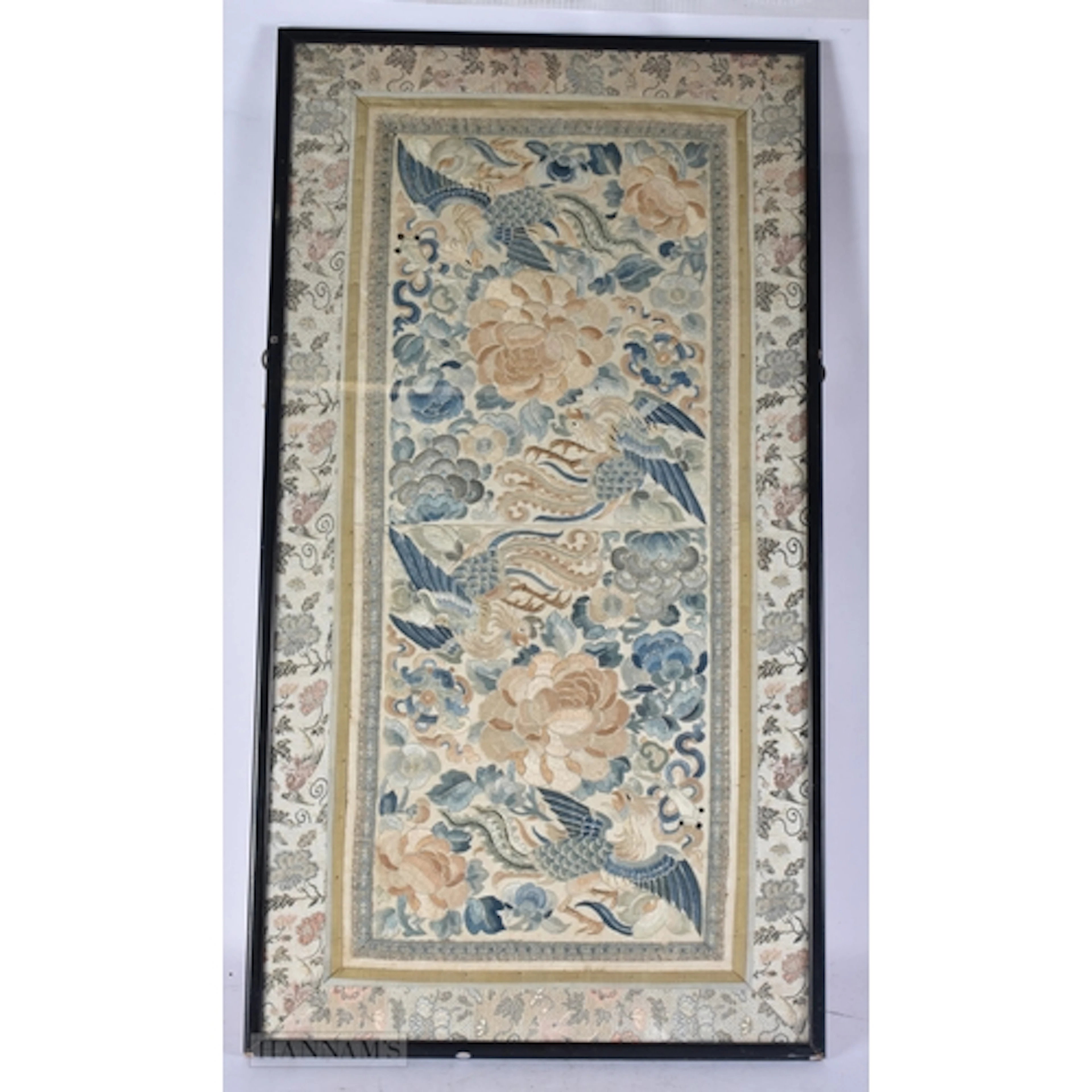 A 19TH CENTURY CHINESE SILK EMBROIDERED PHOENIX BIRDS PANEL ...