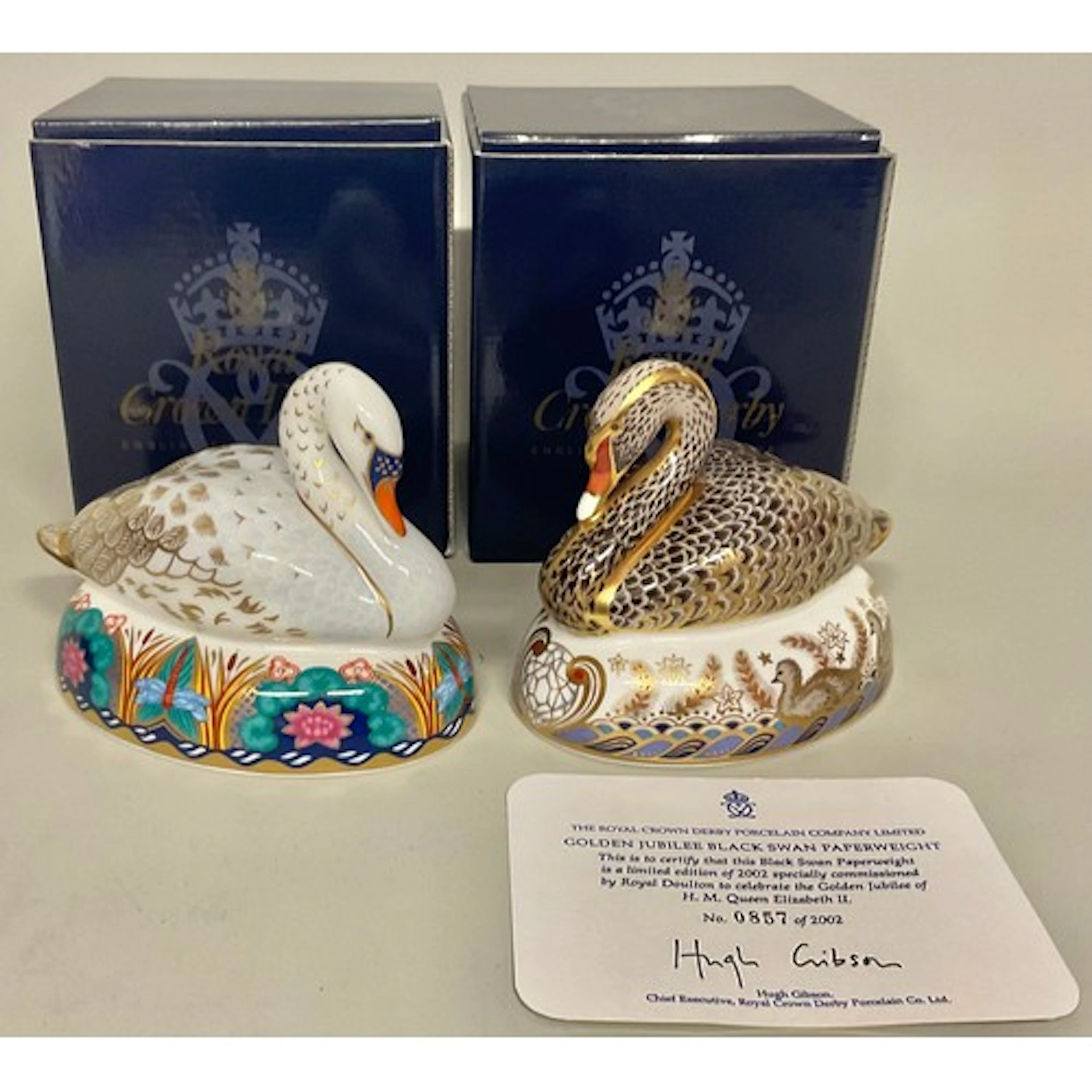 A Royal Crown Derby paperweight, Golden Jubilee Black Swan, ...