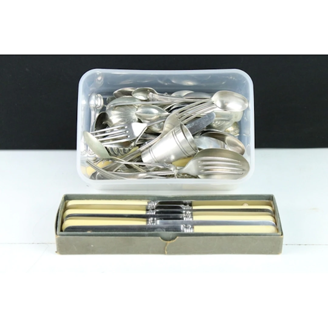 Collection of silver plated flatware, together with two hall...