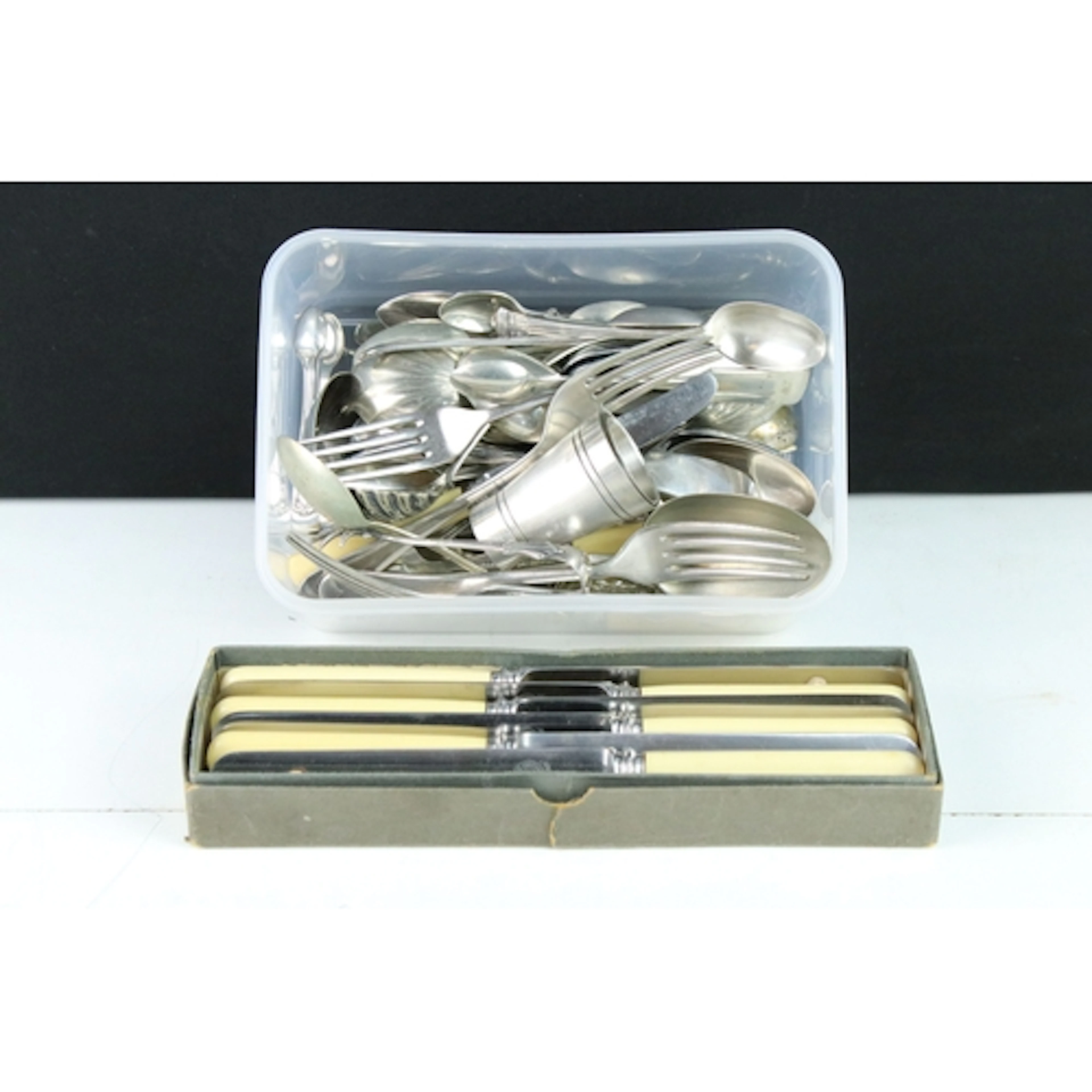 Collection of silver plated flatware, together with two hall...