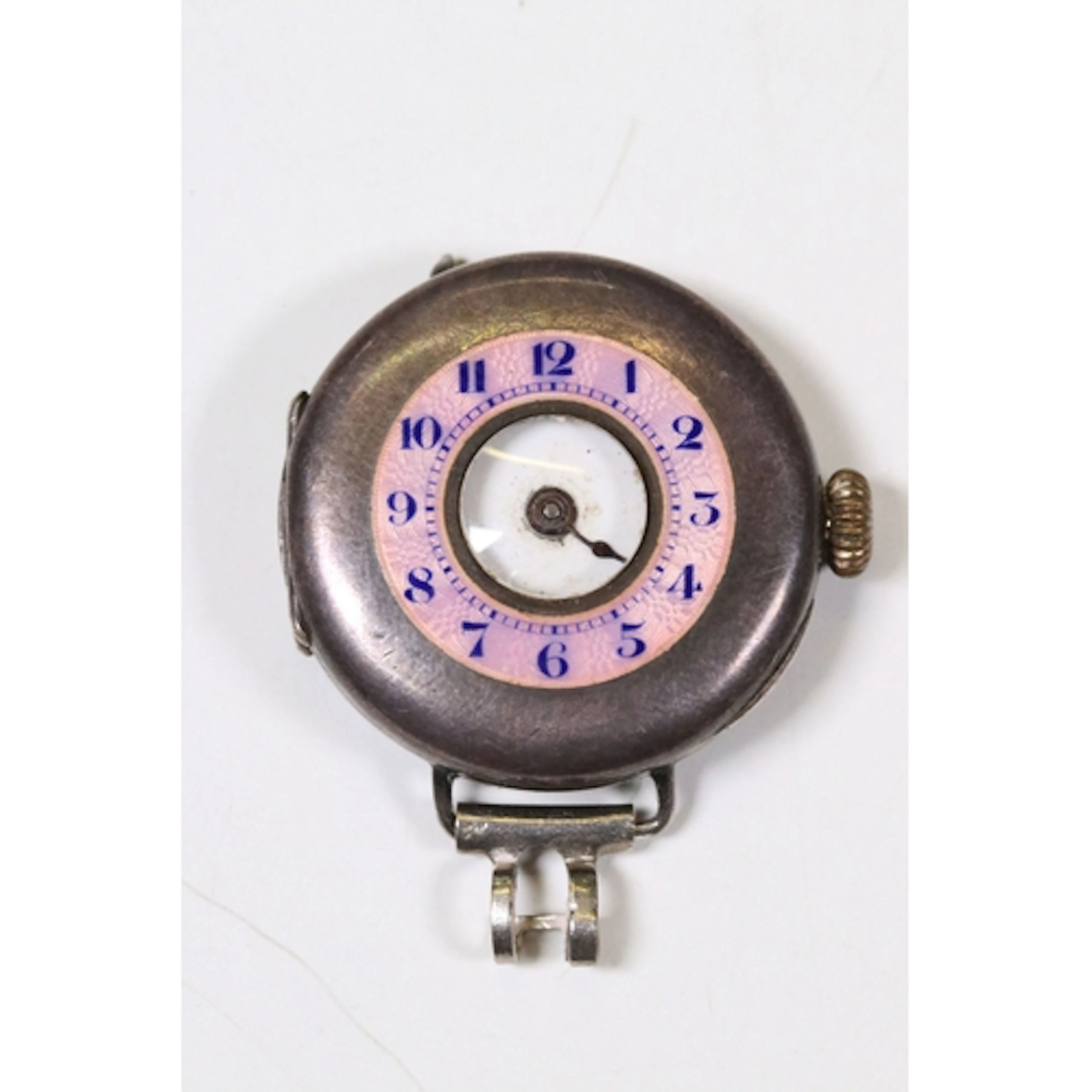 Hallmarked silver and pink enamel cased Rolex wrist watch wi...