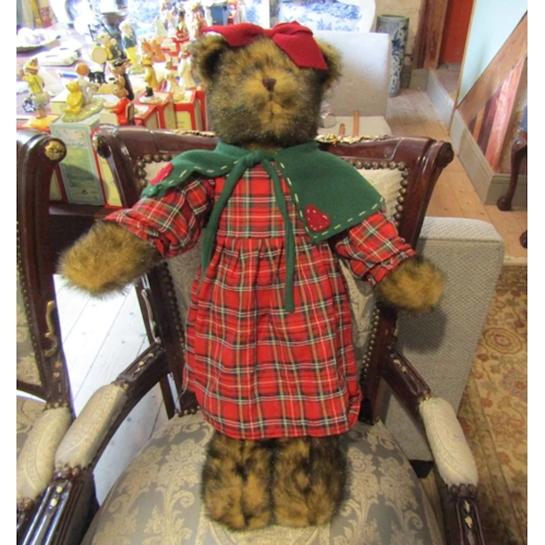 Large Lady Teddy Bear with Tartan Dress and Cape Approximate...