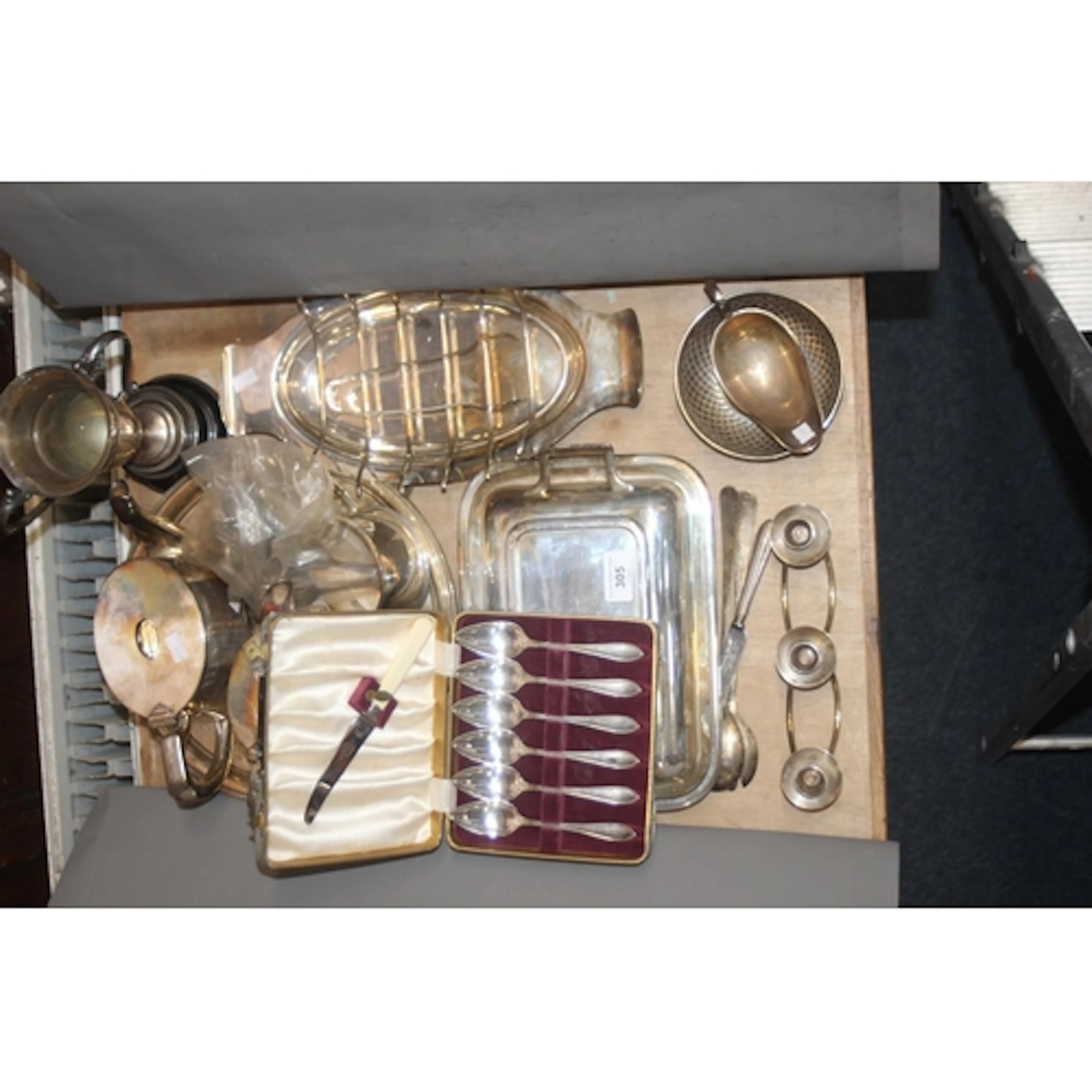 Silver plate to include tureen and cover, tea and coffee pot...