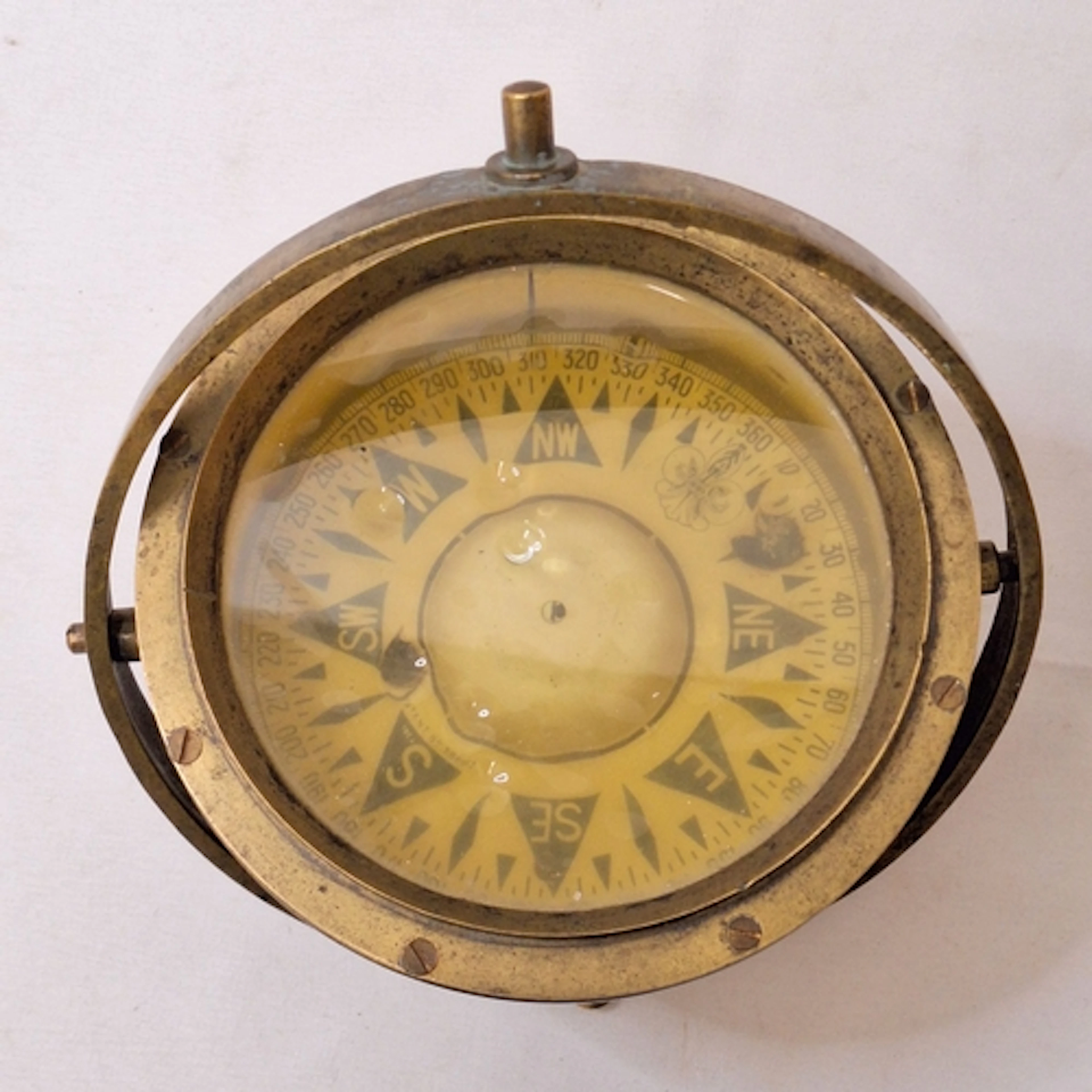 Antique Nautical Gimbal Ships Compass approx. 16cm dia. x 11...