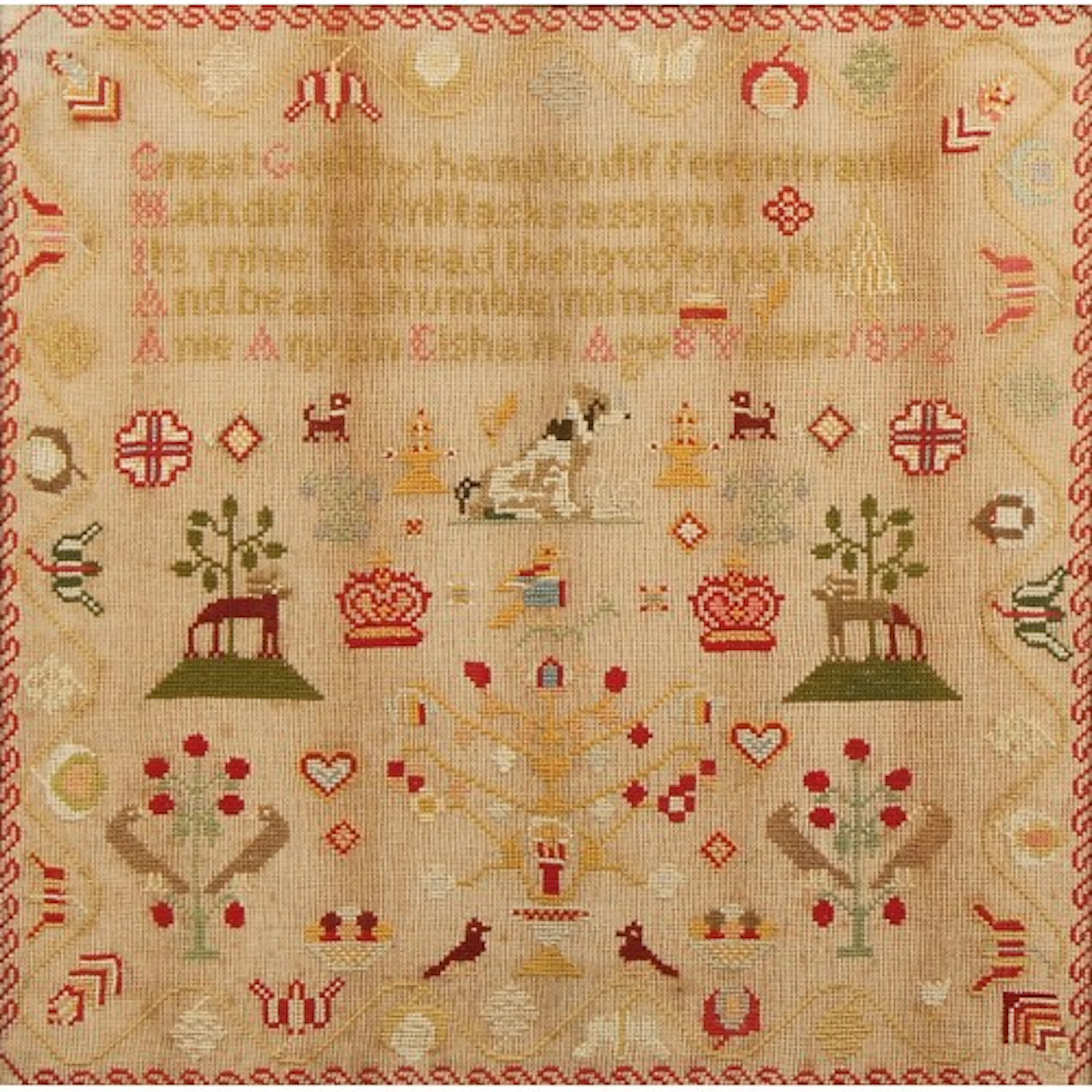 A Victorian woolwork sampler, by Anie Anyan Elsham aged 8 ye...