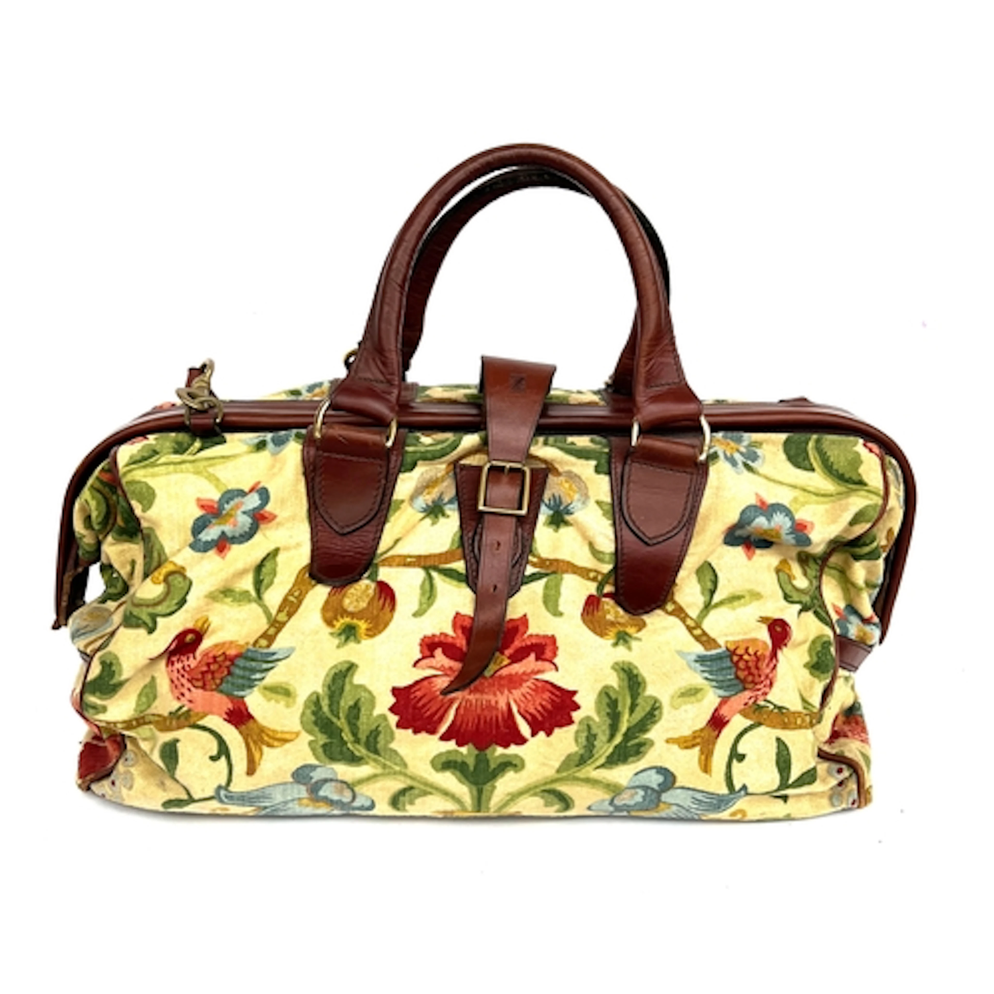 A large Zoffany London carpet bag with leather frame and han...