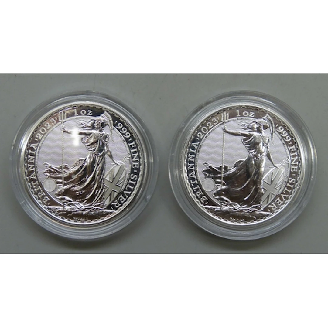 Two 2023 1oz .999 fine silver Britannia £2 coins