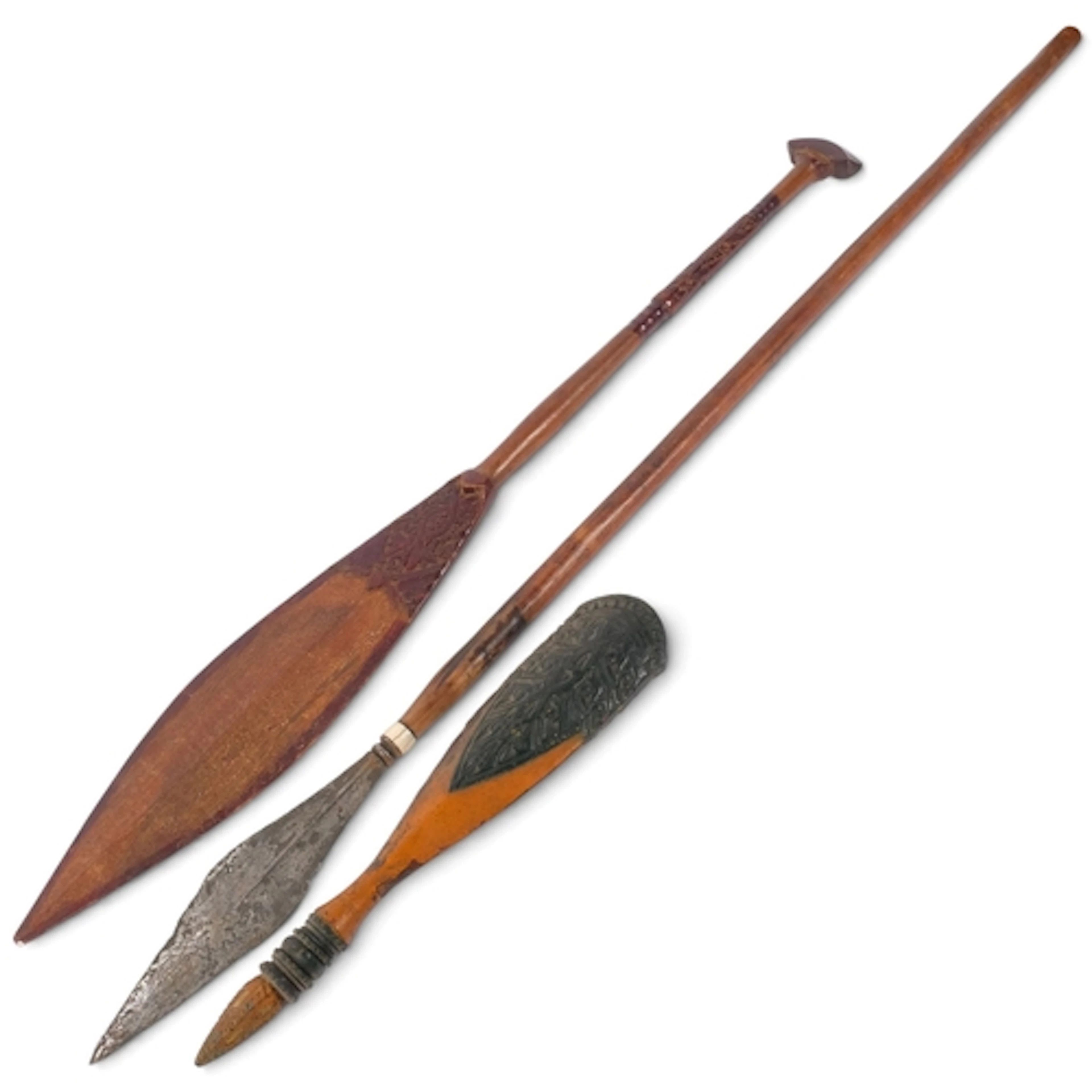 A Vintage oceanic relief carved and stained wood paddle, L93...