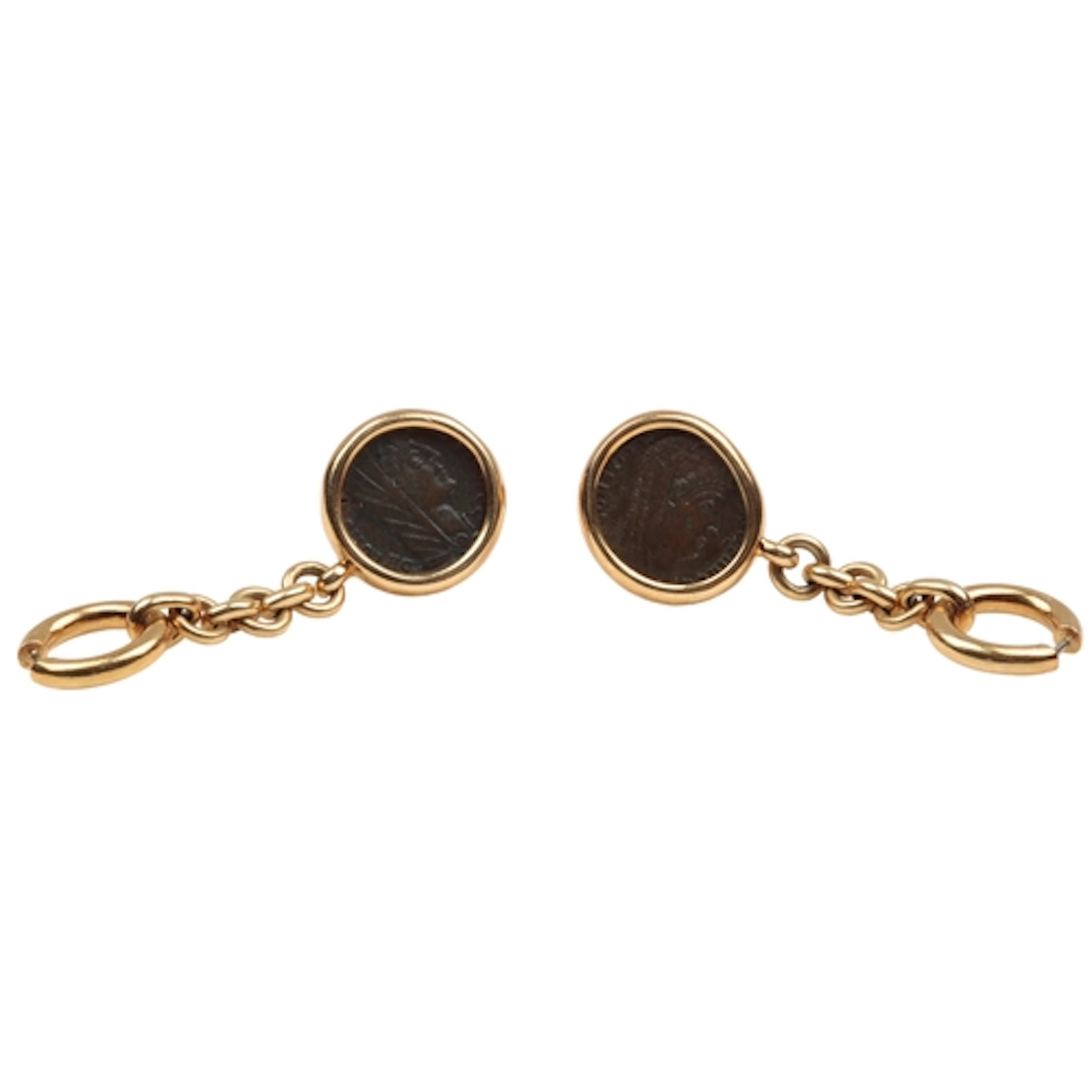 A pair of ancient Roman coin and gold cufflinks, Italy, 4th ...