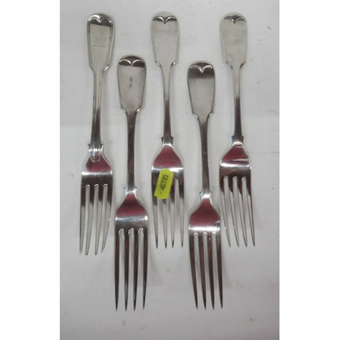 One silver fork, weight 2oz together with four other silver ...