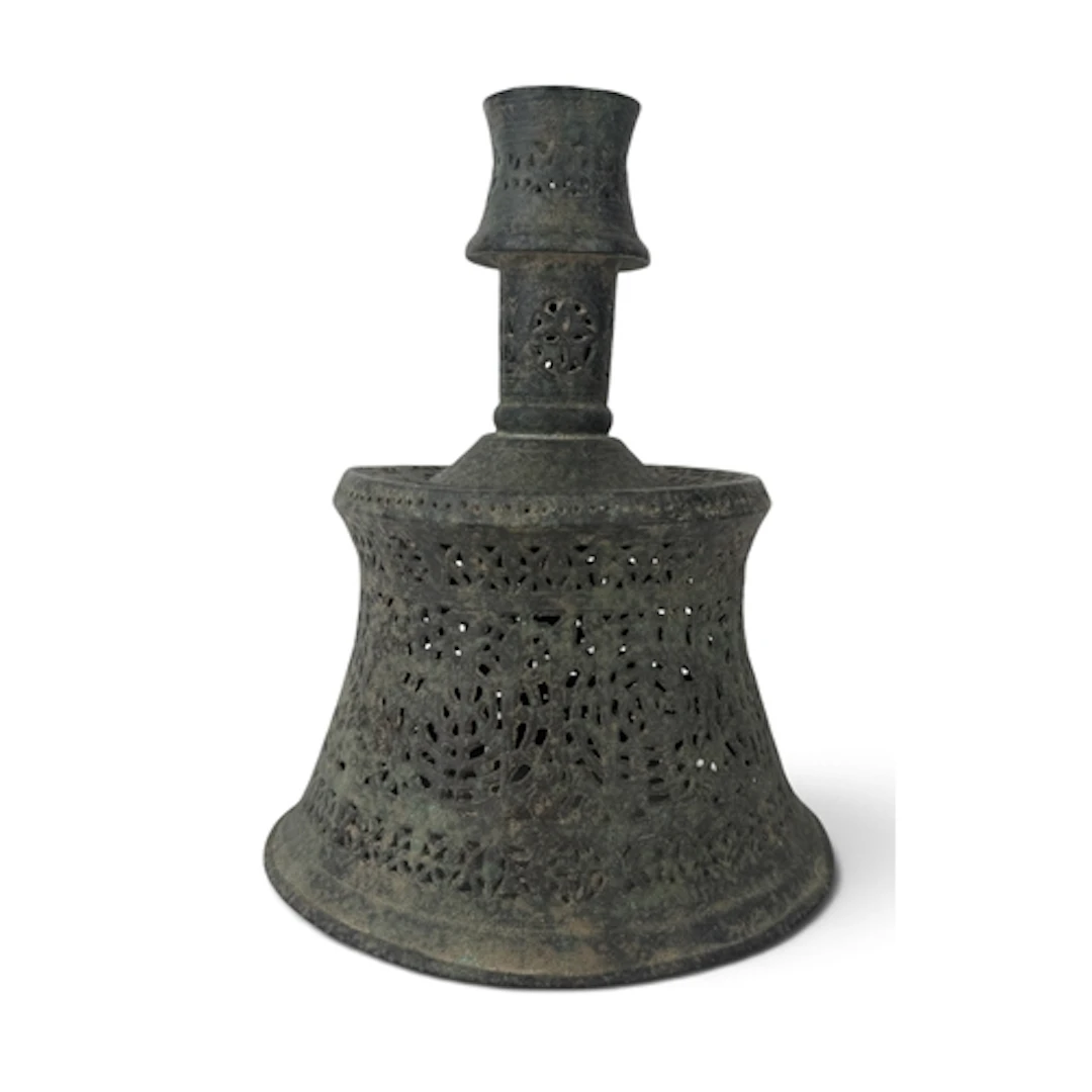 A TIMURID PIERCED TINNED COPPER CANDLESTICK 29cm H Probably ...