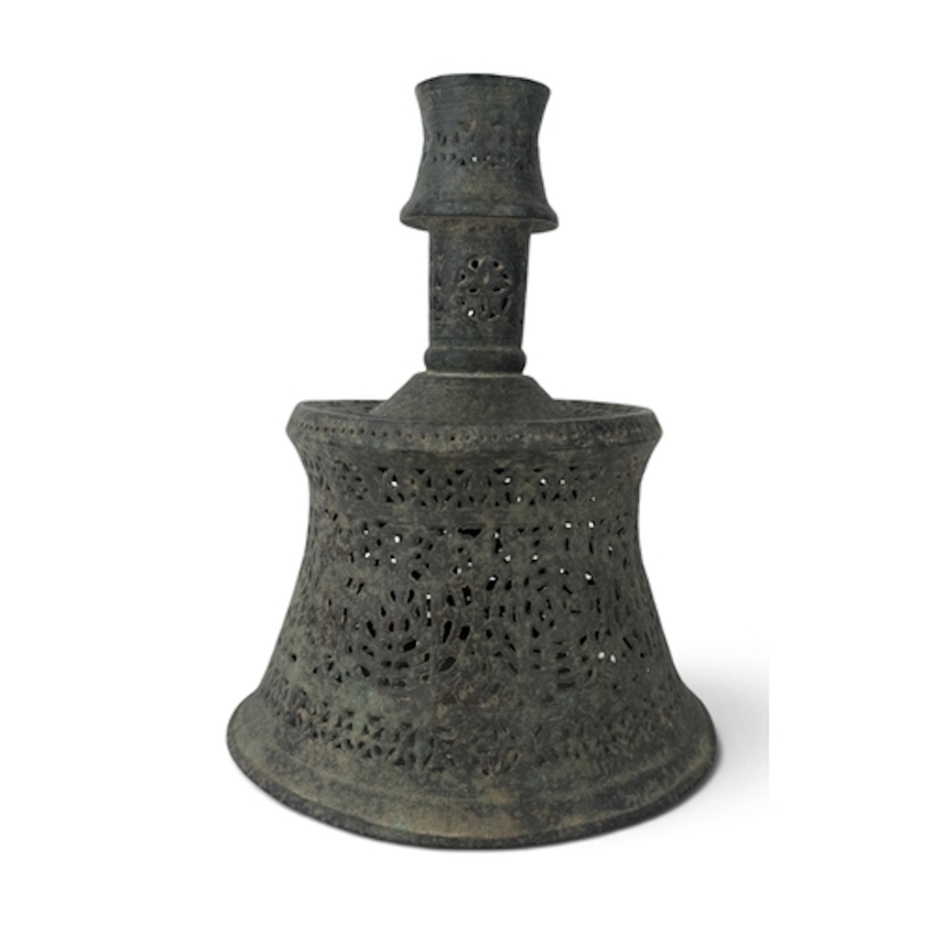 A TIMURID PIERCED TINNED COPPER CANDLESTICK 29cm H Probably ...
