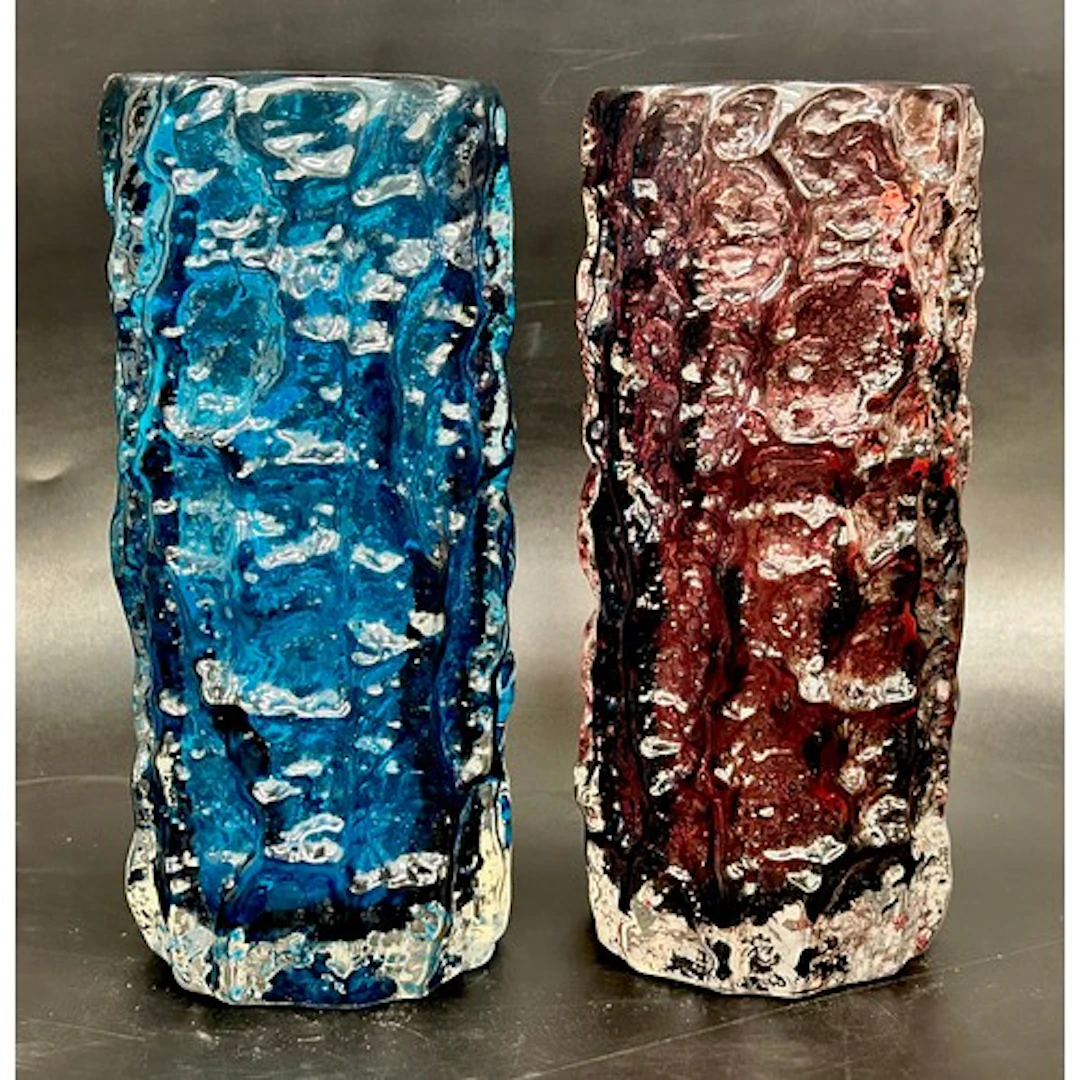 Geoffrey Baxter for Whitefriars; two textured glass Bark vas...