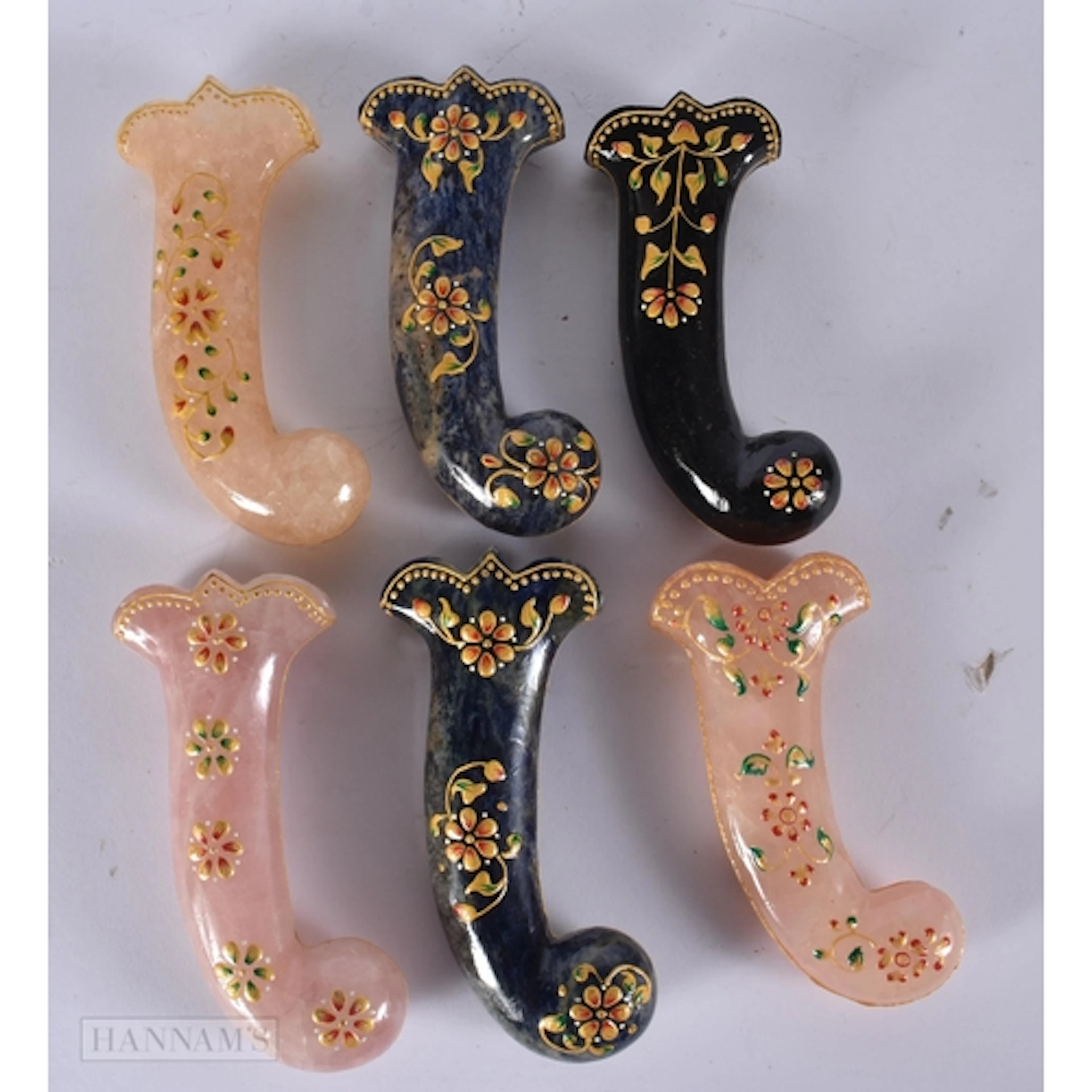 SIX MIDDLE EASTERN QAJAR LACQUERED Hardstone DAGGER HANDLES....