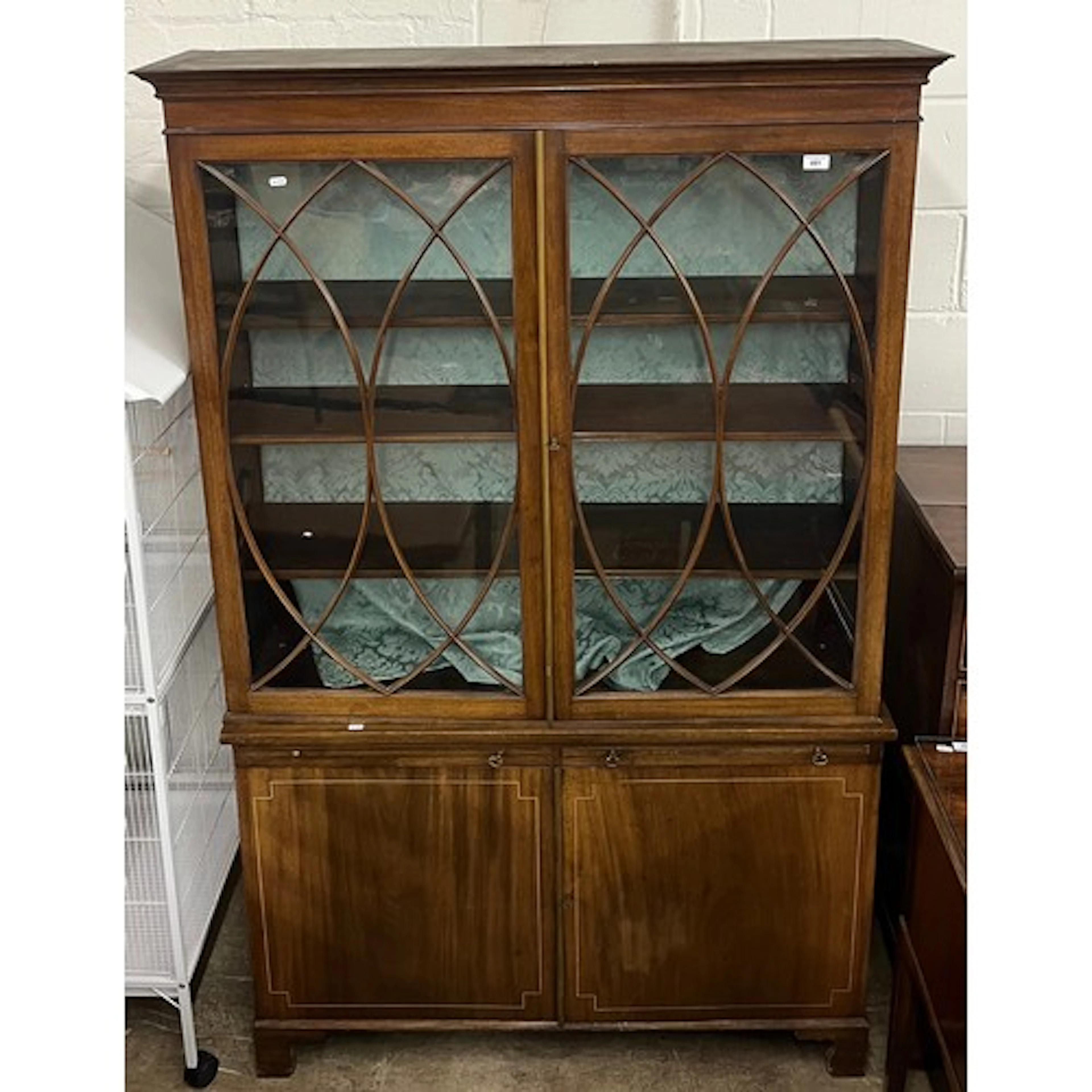 Edwardian mahogany inlaid cabinet bookcase with astragal gla...