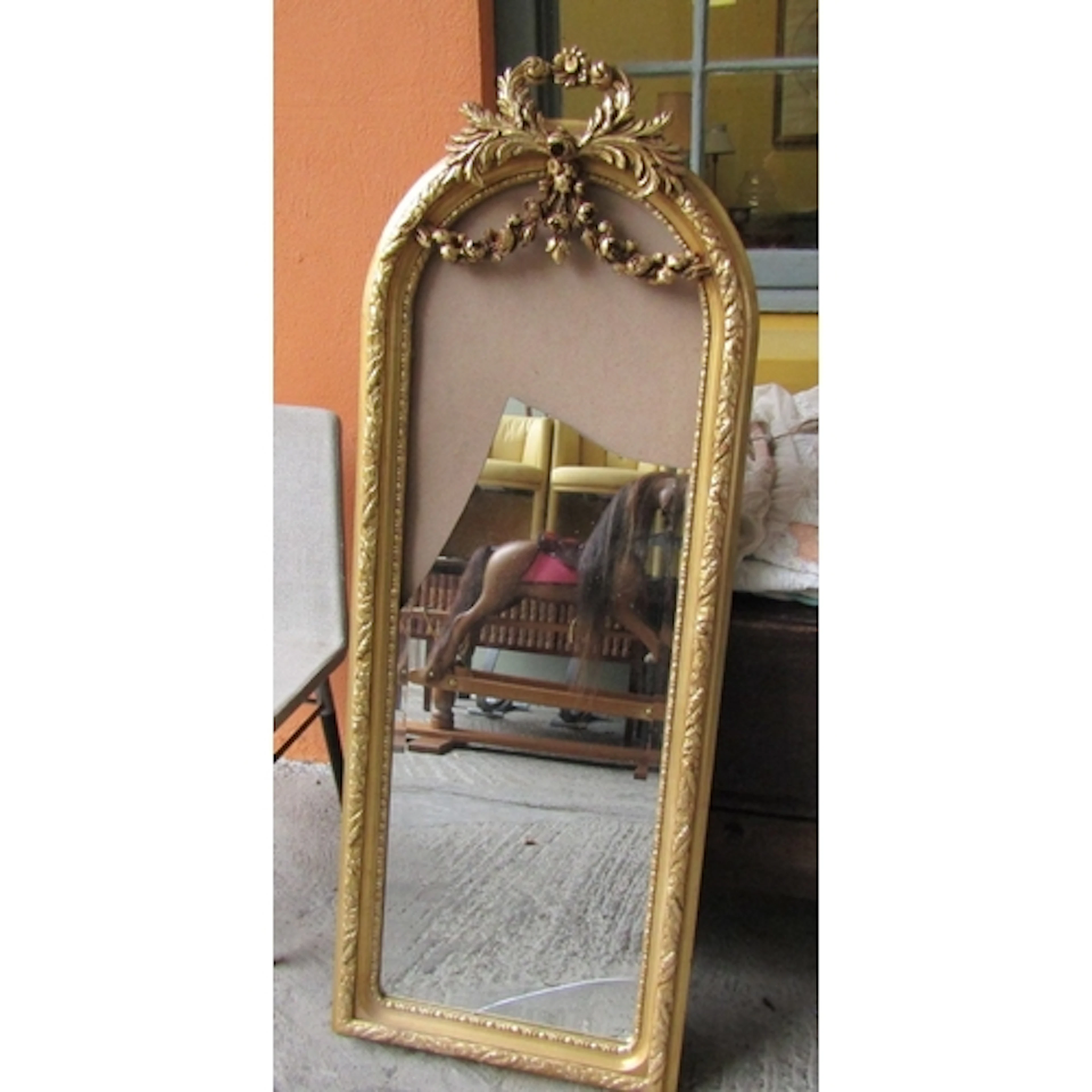 Gilded Wall Mirror with Upper Swag Motif Decoration Approxim...