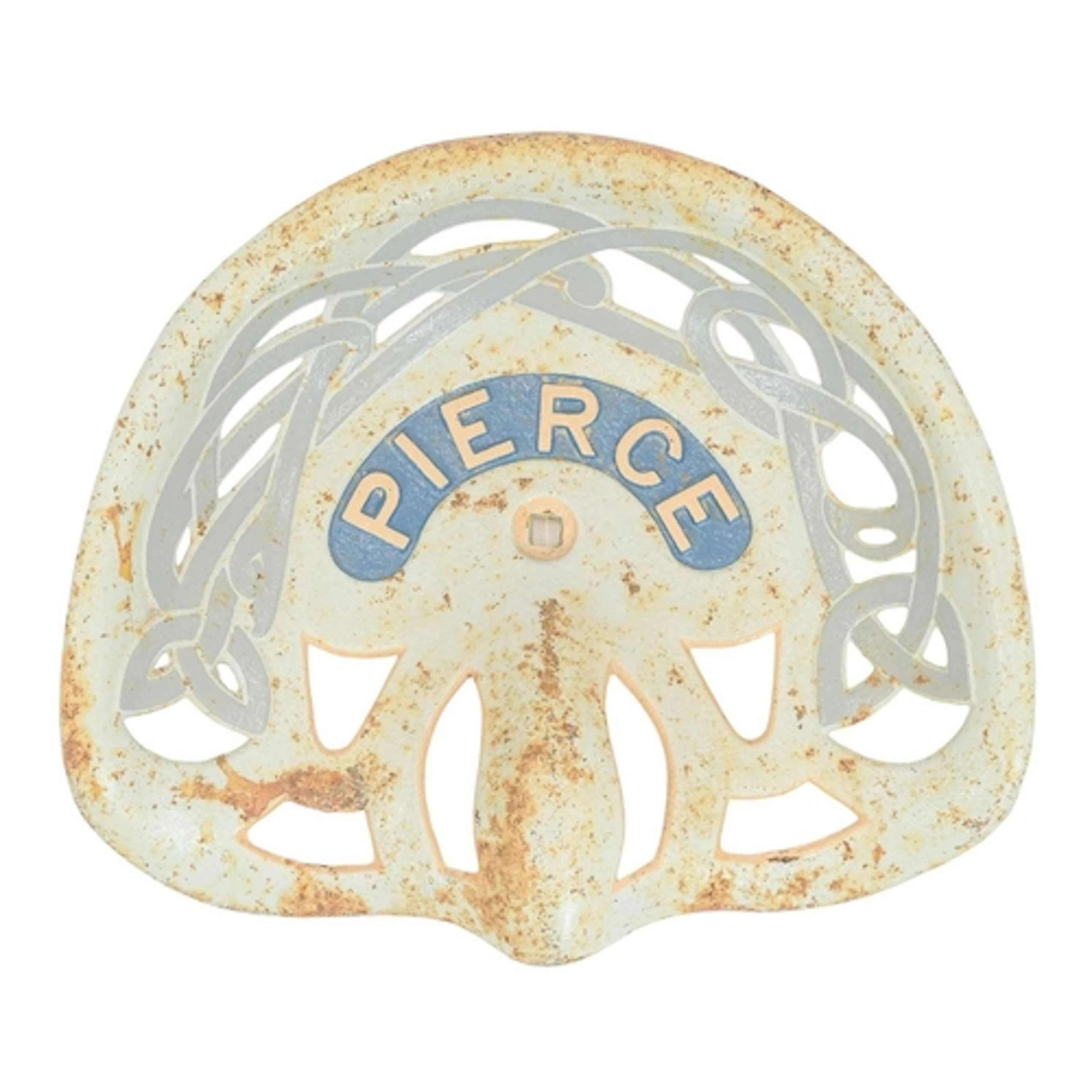 A cast iron Pierce tractor or implement seat. Painted, with ...