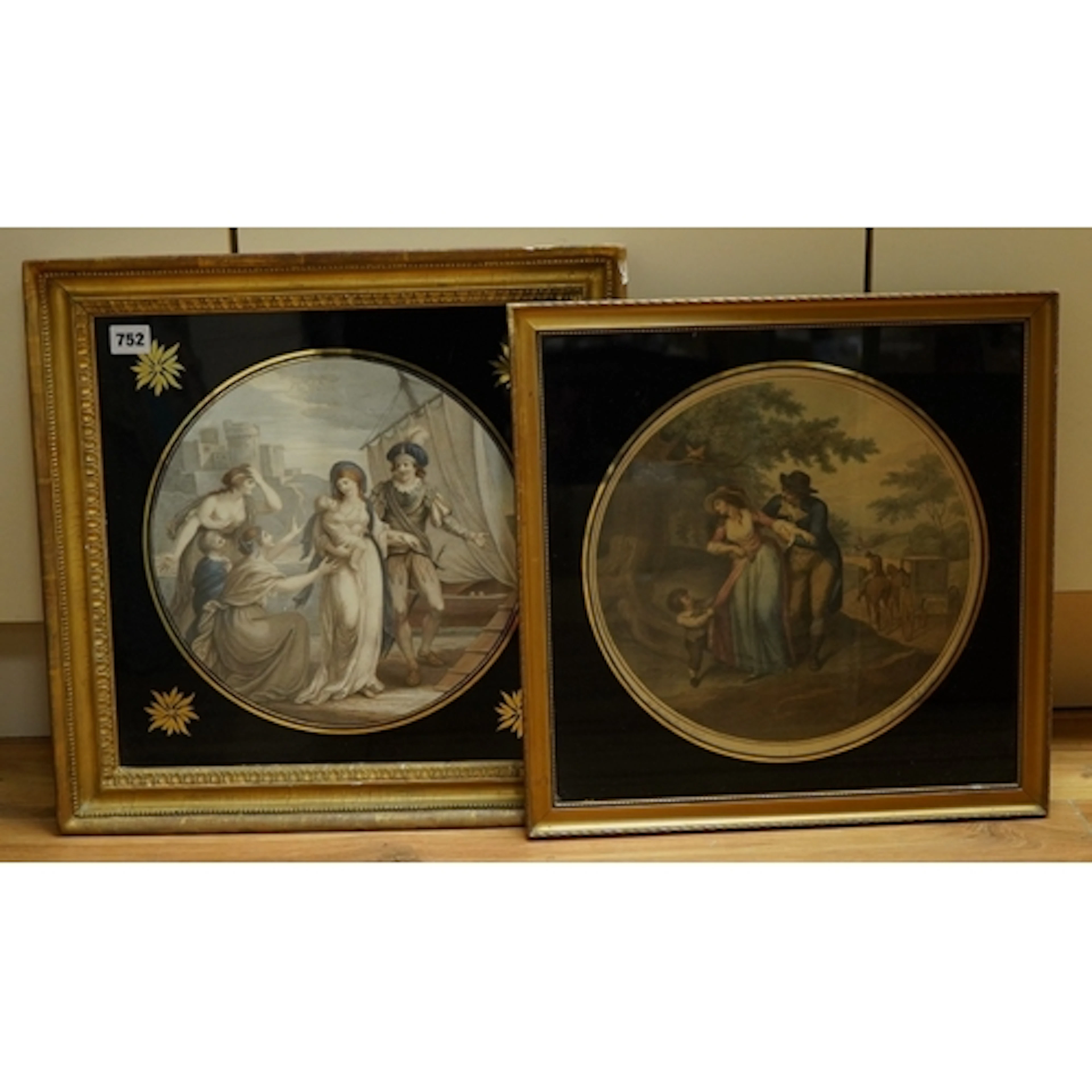 After Bartolozzi, figures before a carriage, tondo, together...