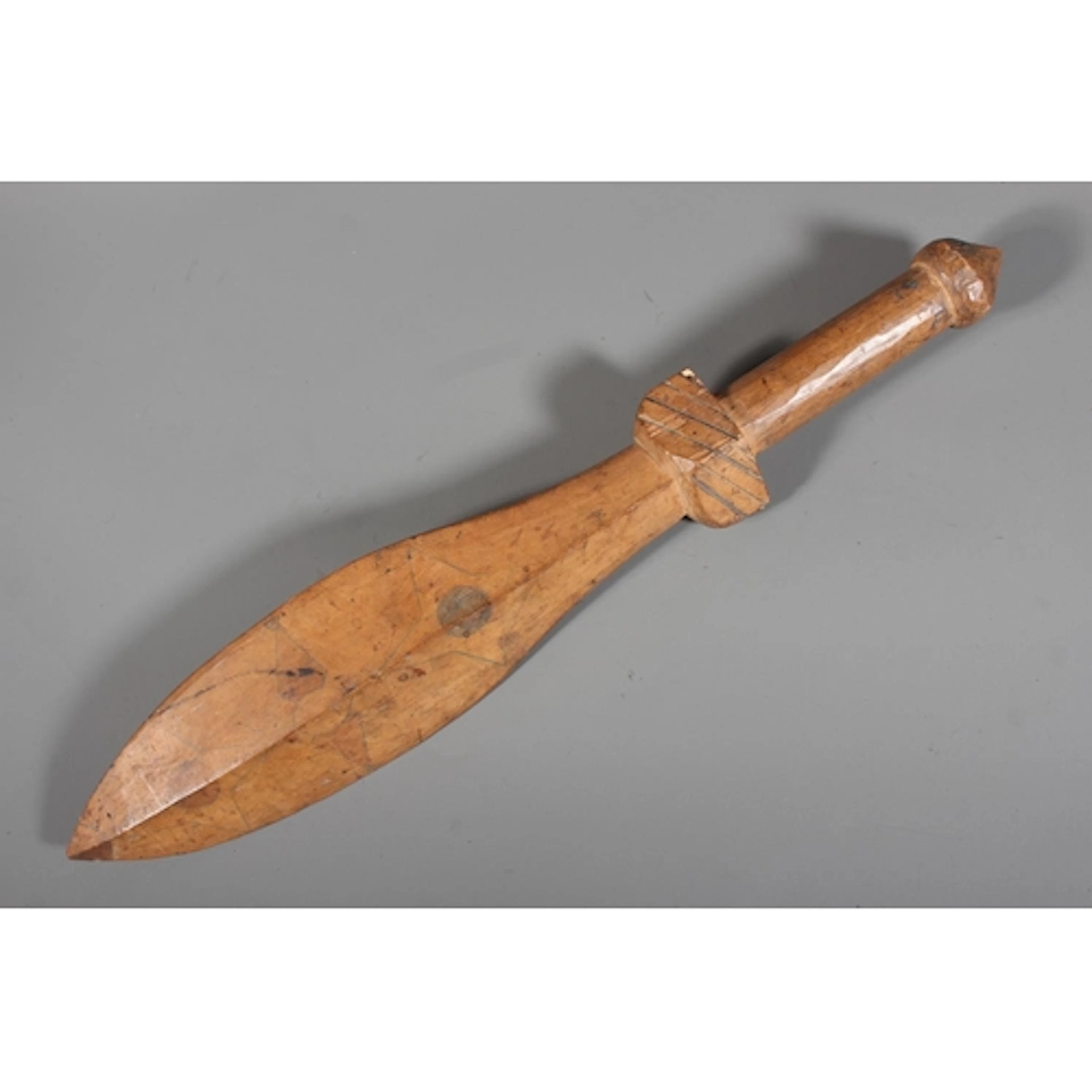South Pacific Polynesian carved wood war club, the leaf shap...