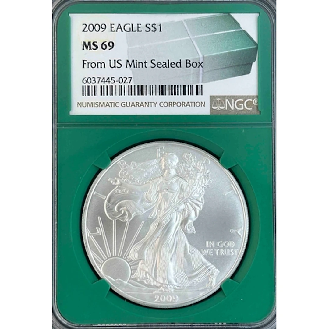 2009 USA $1 silver Eagle, from US Mint sealed box, slabbed a...