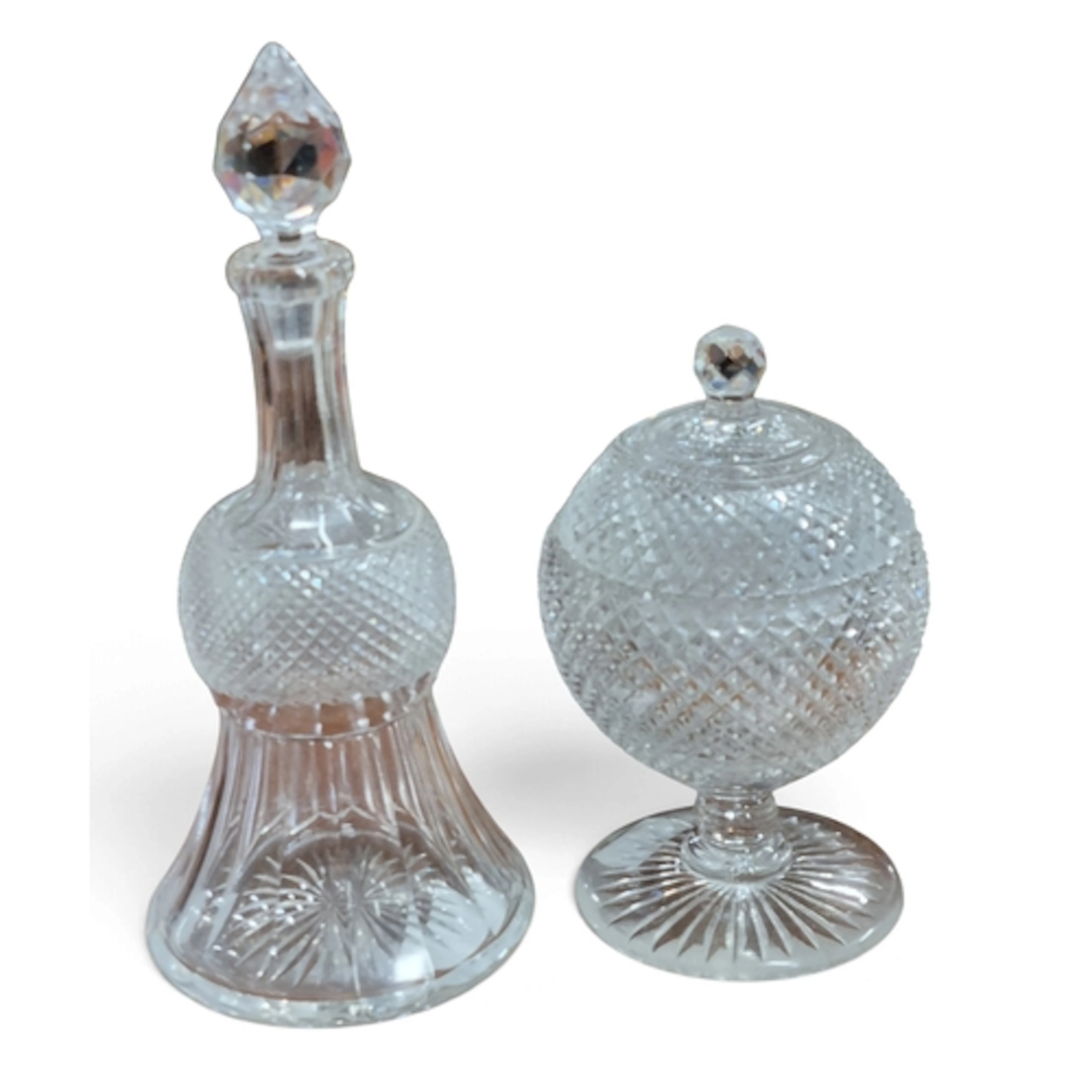 A late 19th Century Irish Crystal Mallet Decanter with hobna...