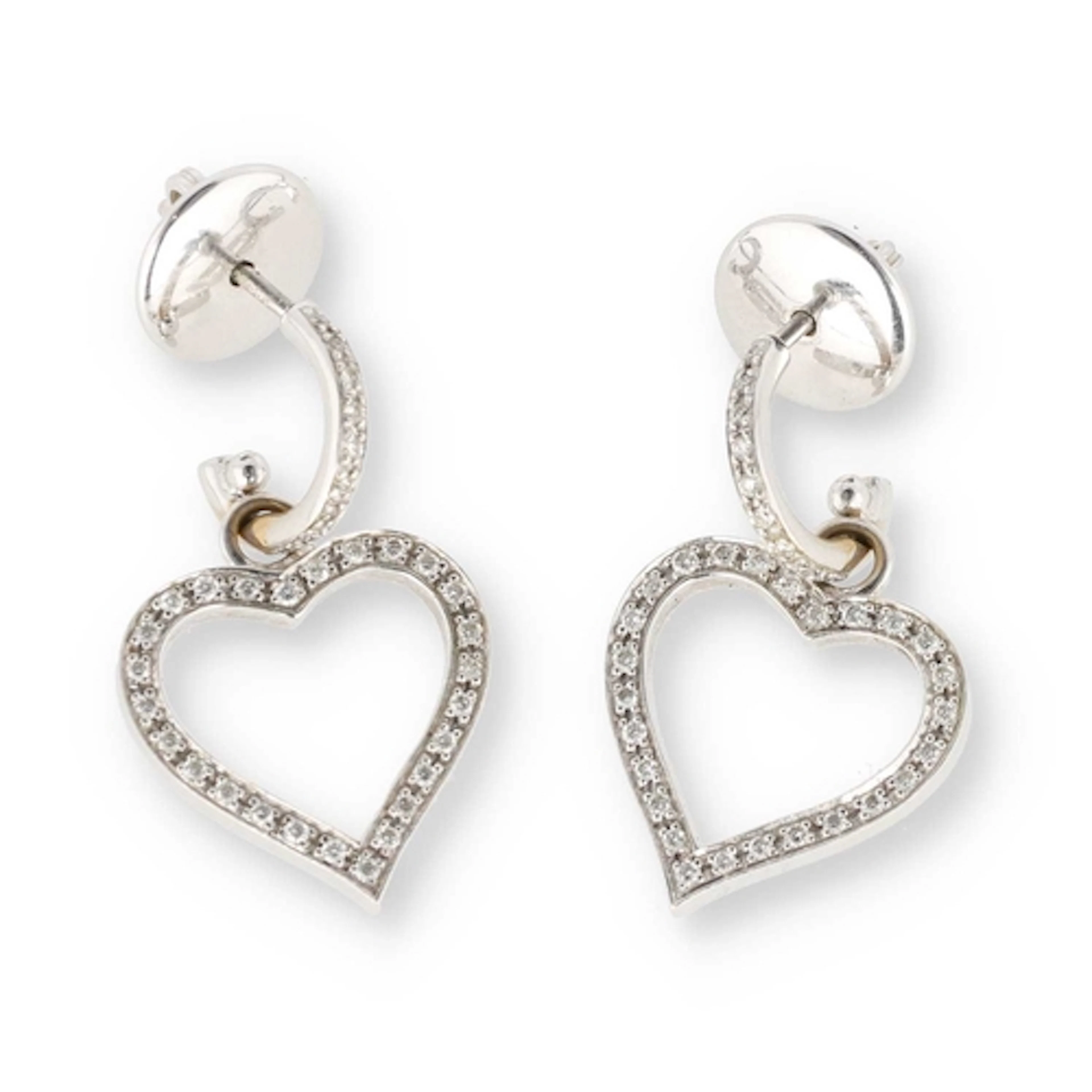 THEO FENNELL: A PAIR OF 18 CARAT WHITE GOLD DIAMOND HEART EA...