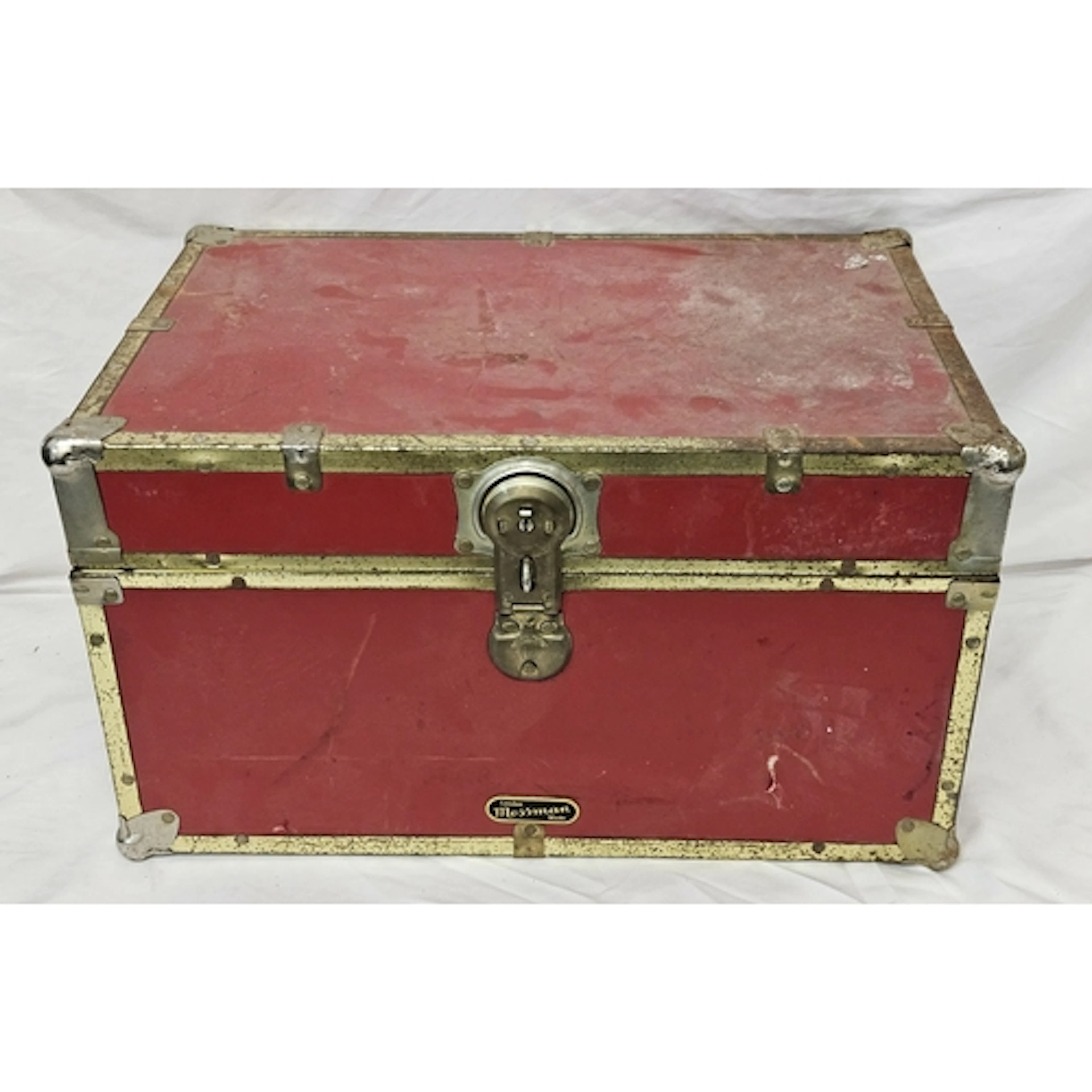 Moss Man Red Leather Trunk with brass style fittings, approx...